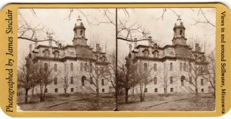 This is an example of a stereopticon set of images used in the 1870's to show 3D images of scenic places. This one was photographed by James Sinclair, ca. 1870's courtesy of the New York City Public Library. The subject is of course, The Lincoln School. Much like today, Stillwater was a great place to take photographs even when photography was in its infancy.