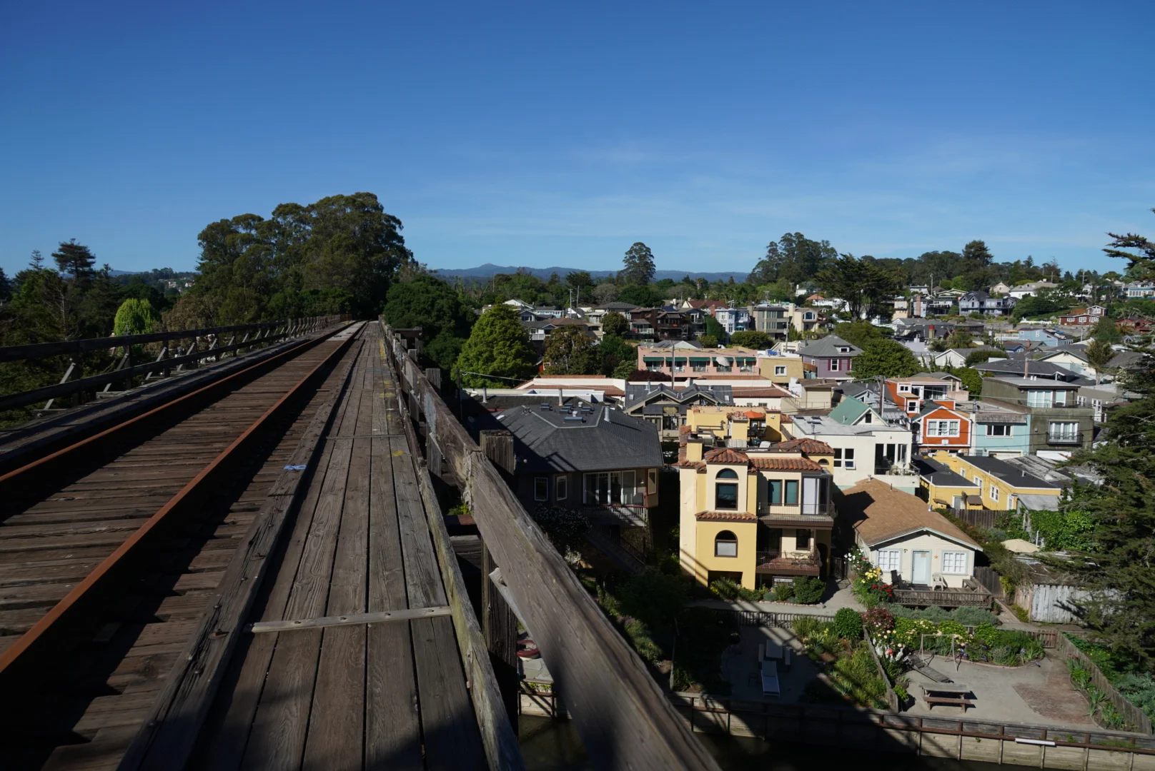 The people of Capitola are afraid that a train might fall into the Village if Iowa Pacific runs another holiday train this winter. They do not want trains crossing their historic trestle. A majority of people who participated in the May 2016 Vision Capitola: Creating Community survey said that a trail-only solution would be the best plan for their community. 
