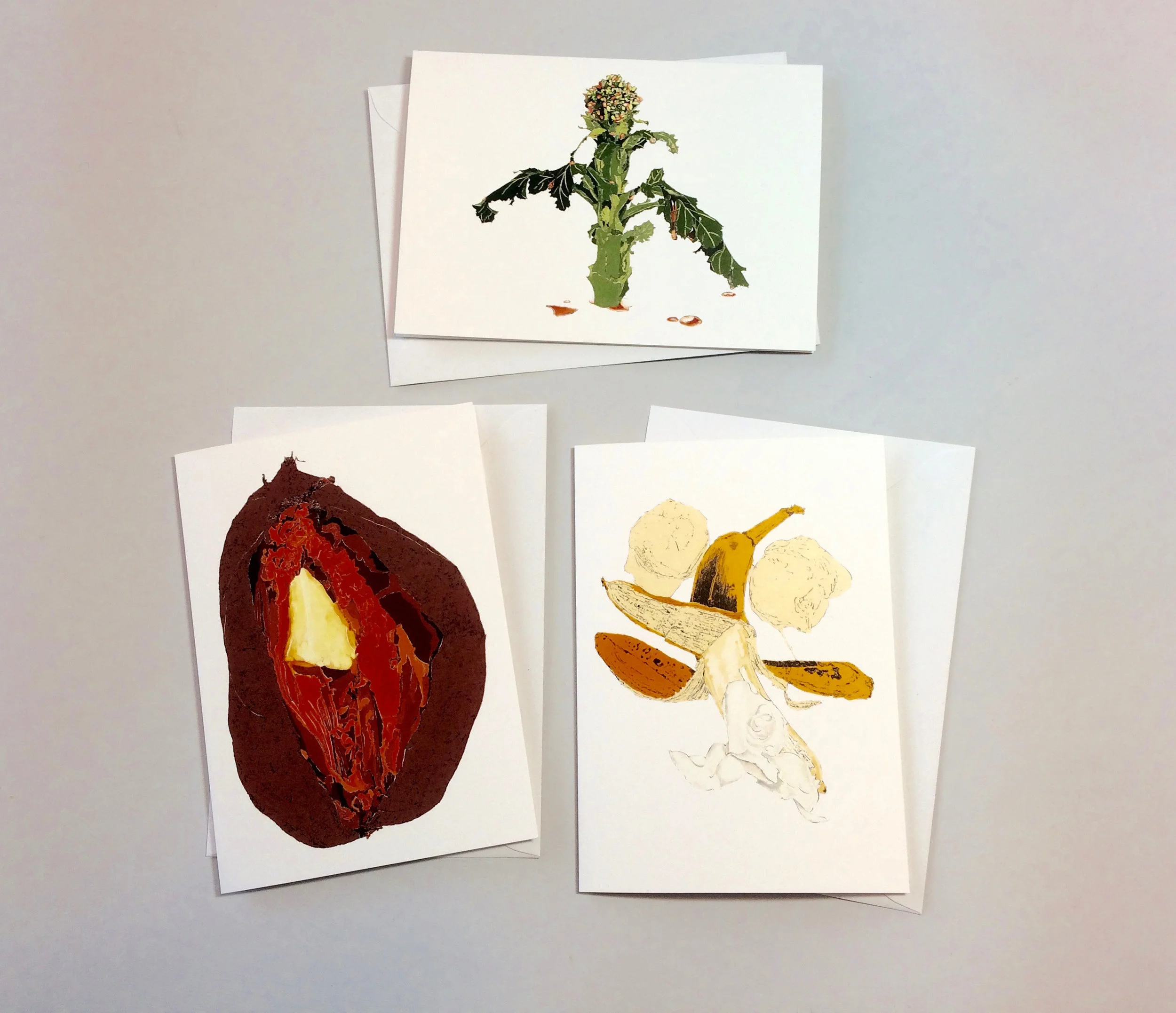 Broccoli, Sweet Potato & Banana Greetings Cards