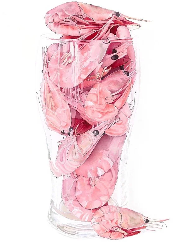 Pint of Prawns - Giclee print of an original watercolour and blotted line painting