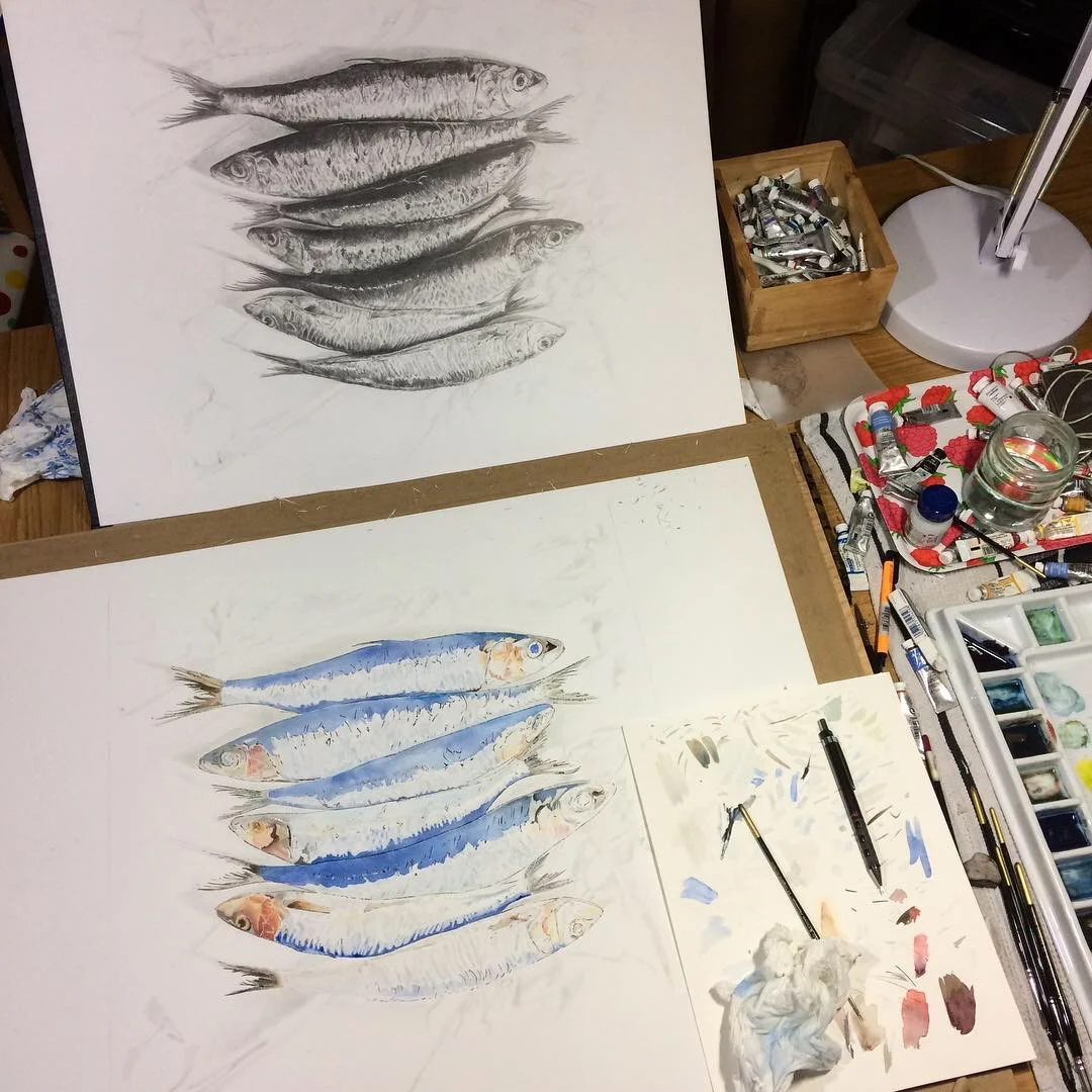 Sardine painting in progress