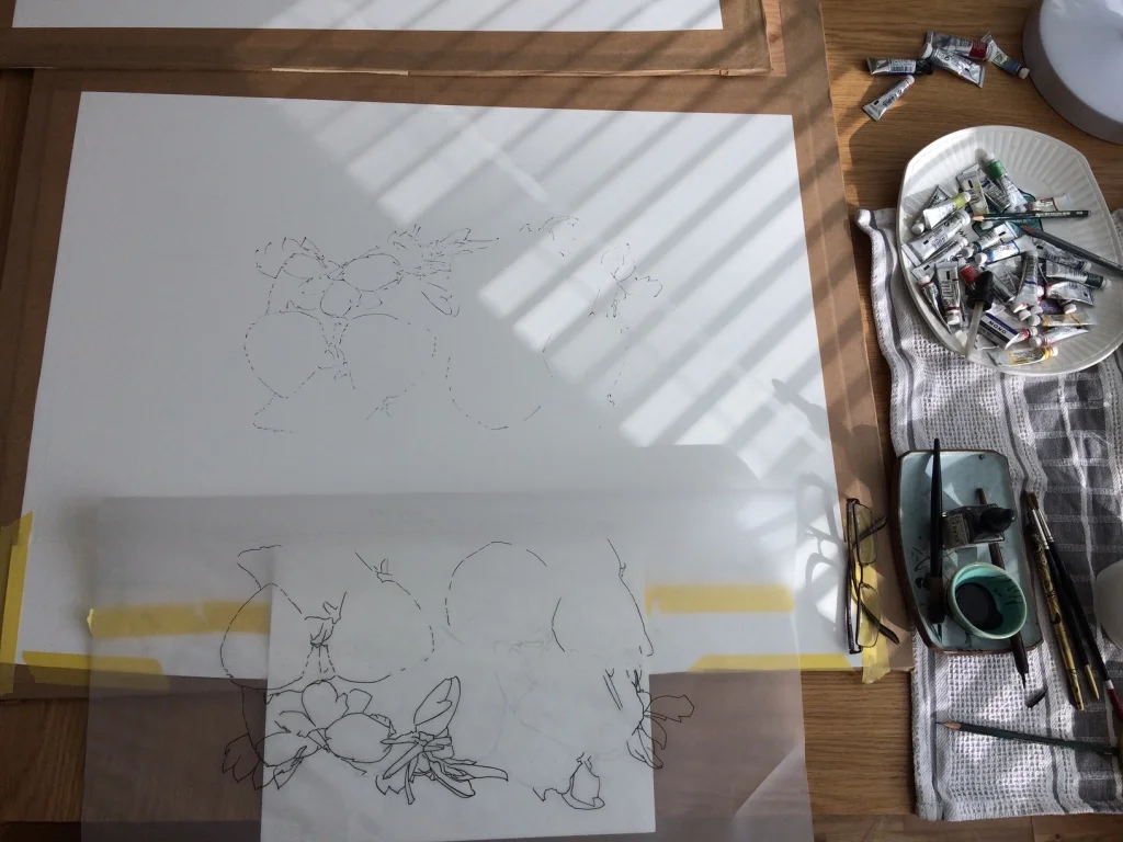 Printing strawberries with the blotted line technique