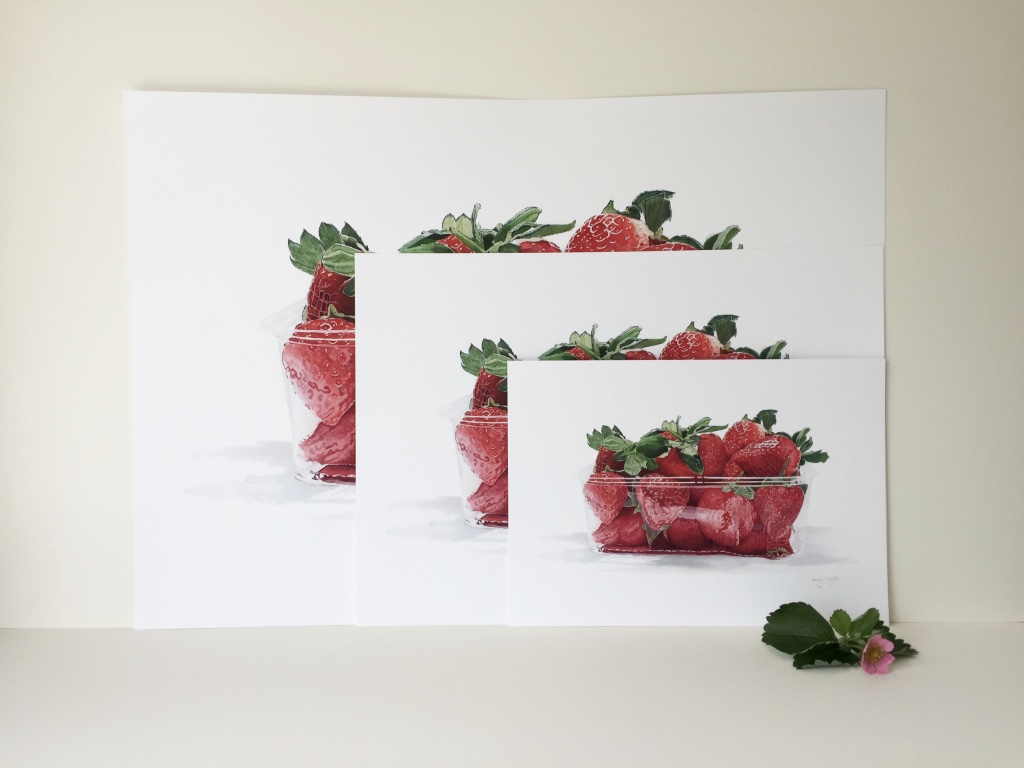 Punnet of Strawberries Giclee Print in sizes A4, A3 & A2