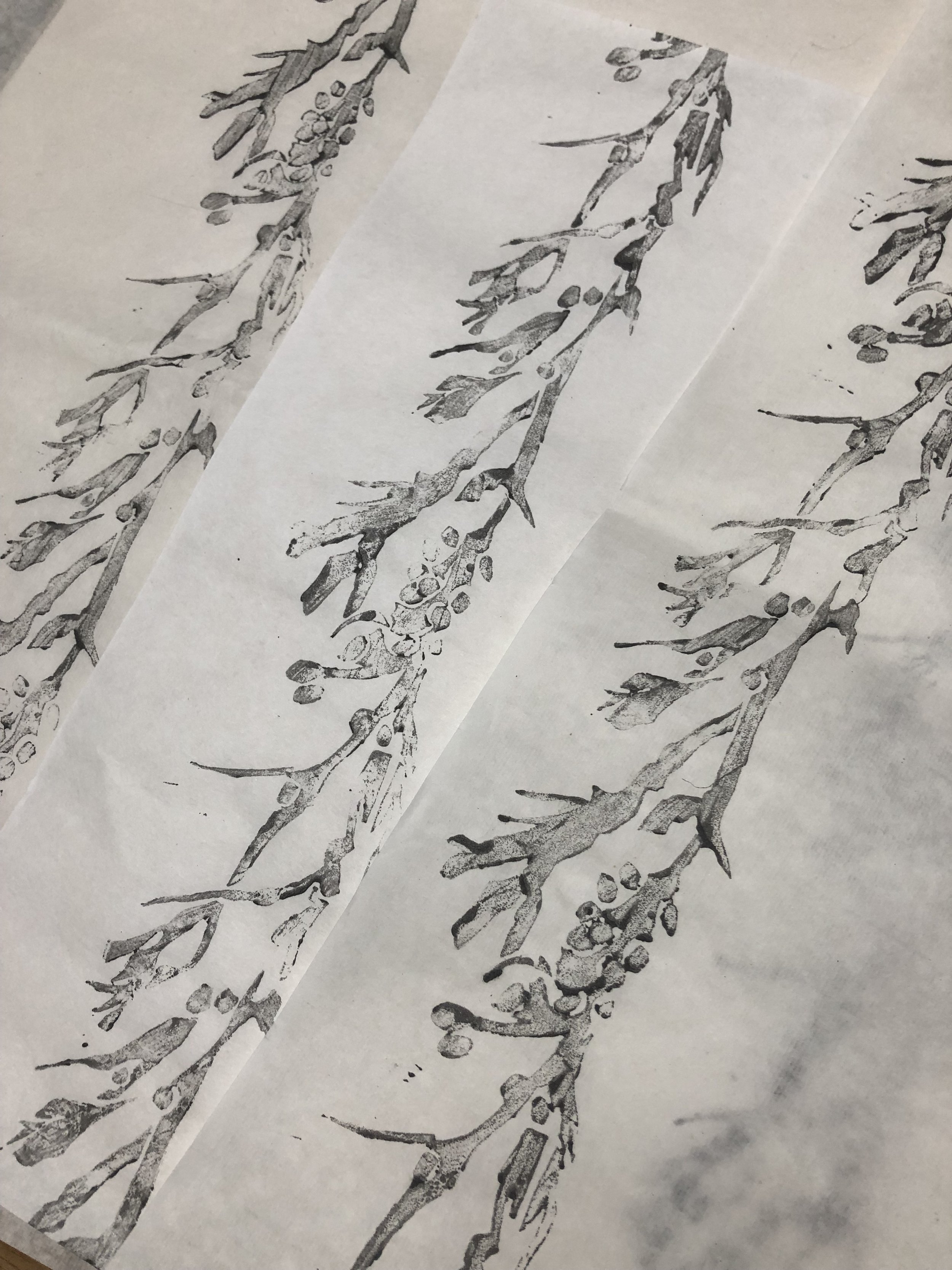 seaweed pattern printed with lino block