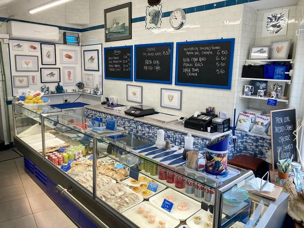 Cards and prints of my original watercolour and blotted line seafood paintings are now available to buy @bayfisheries fishmongers in beautiful Robin Hood&rsquo;s Bay, Whitby.
They make great birthday and anniversary cards for seafood lovers or fisher