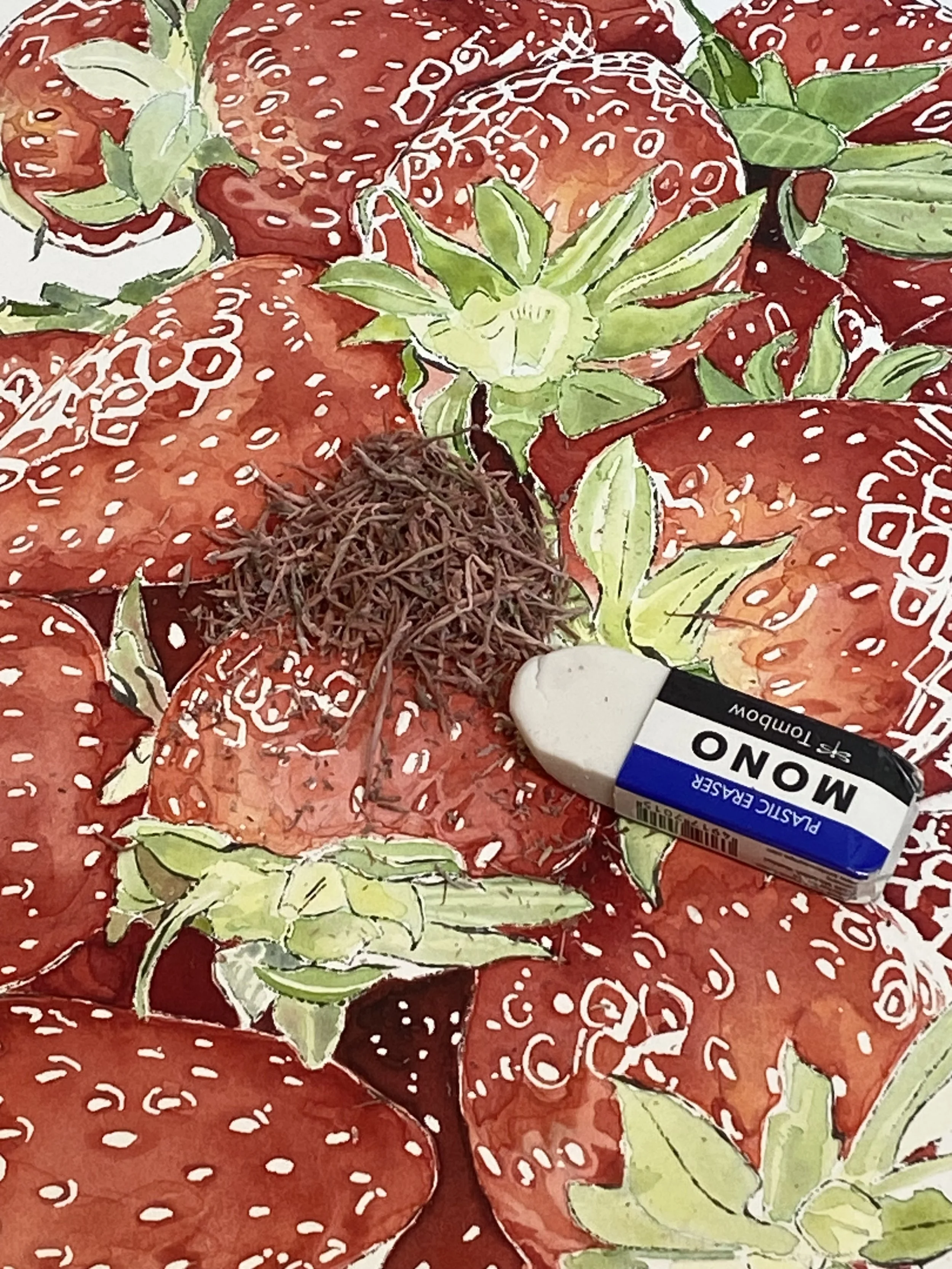 Removing-Masking-Fluid-with-Eraser-Strawberry-Painting-in-Progress-Lucy-Clayton-Art.jpeg