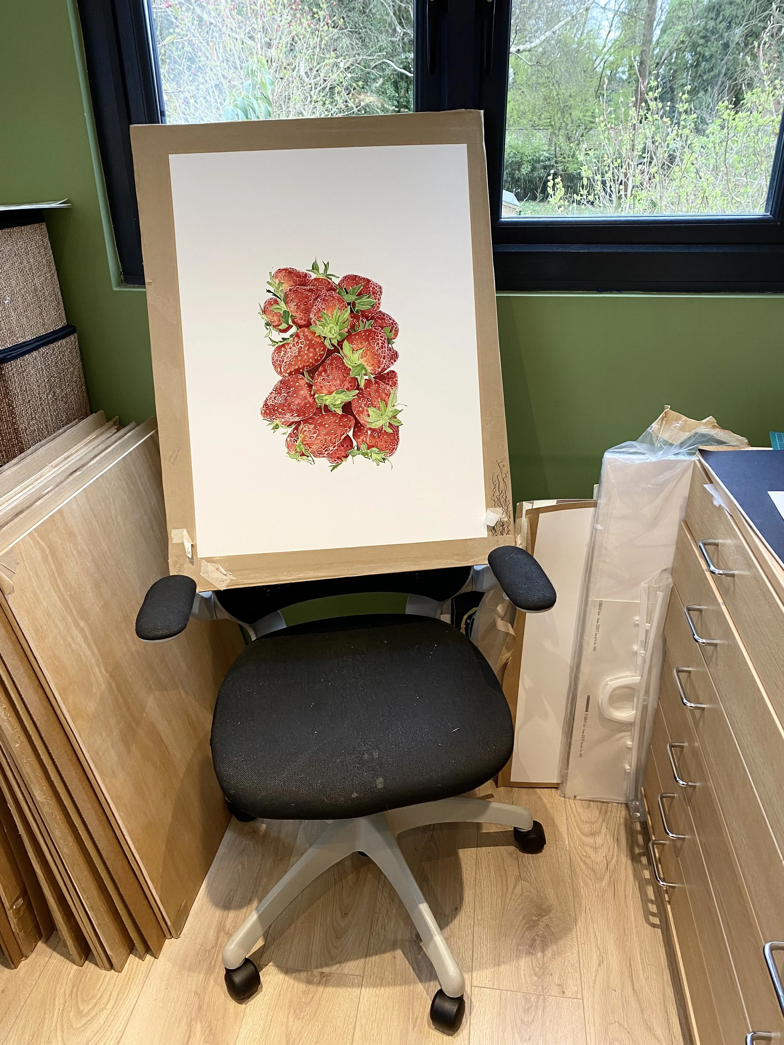Finished-Strawberry-Watercolour-Painting-in-Artist-Studio-Lucy-Clayton-Art.jpeg