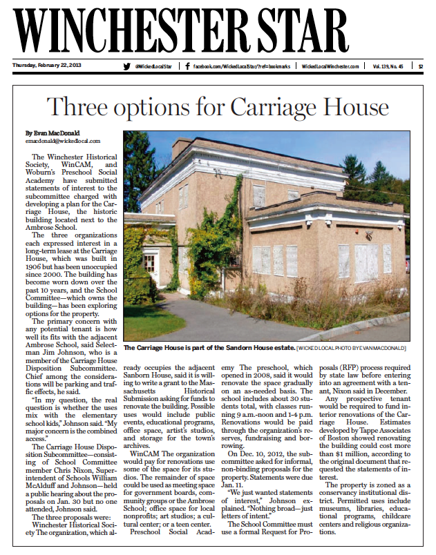Three options for Carriage House