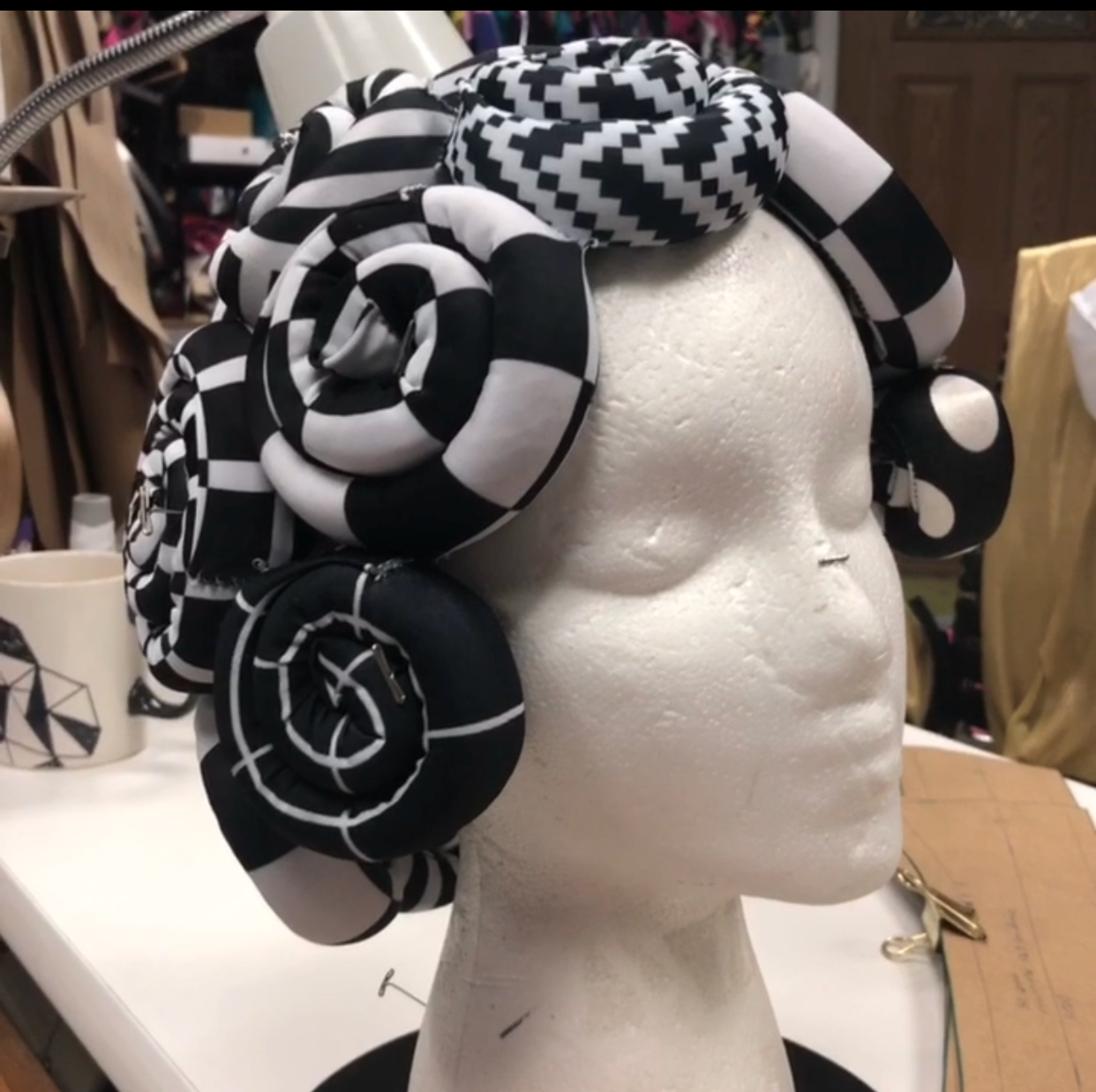  A sculptural headpiece I created for a client. Each piece was individually hand-sewn and then sewn together. 