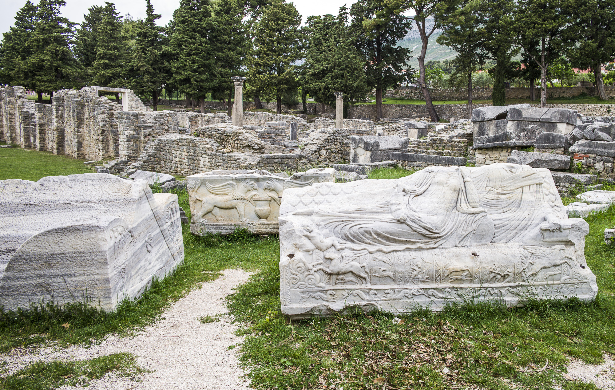 Sarcophagus at the ruins of Salona's necropolis 