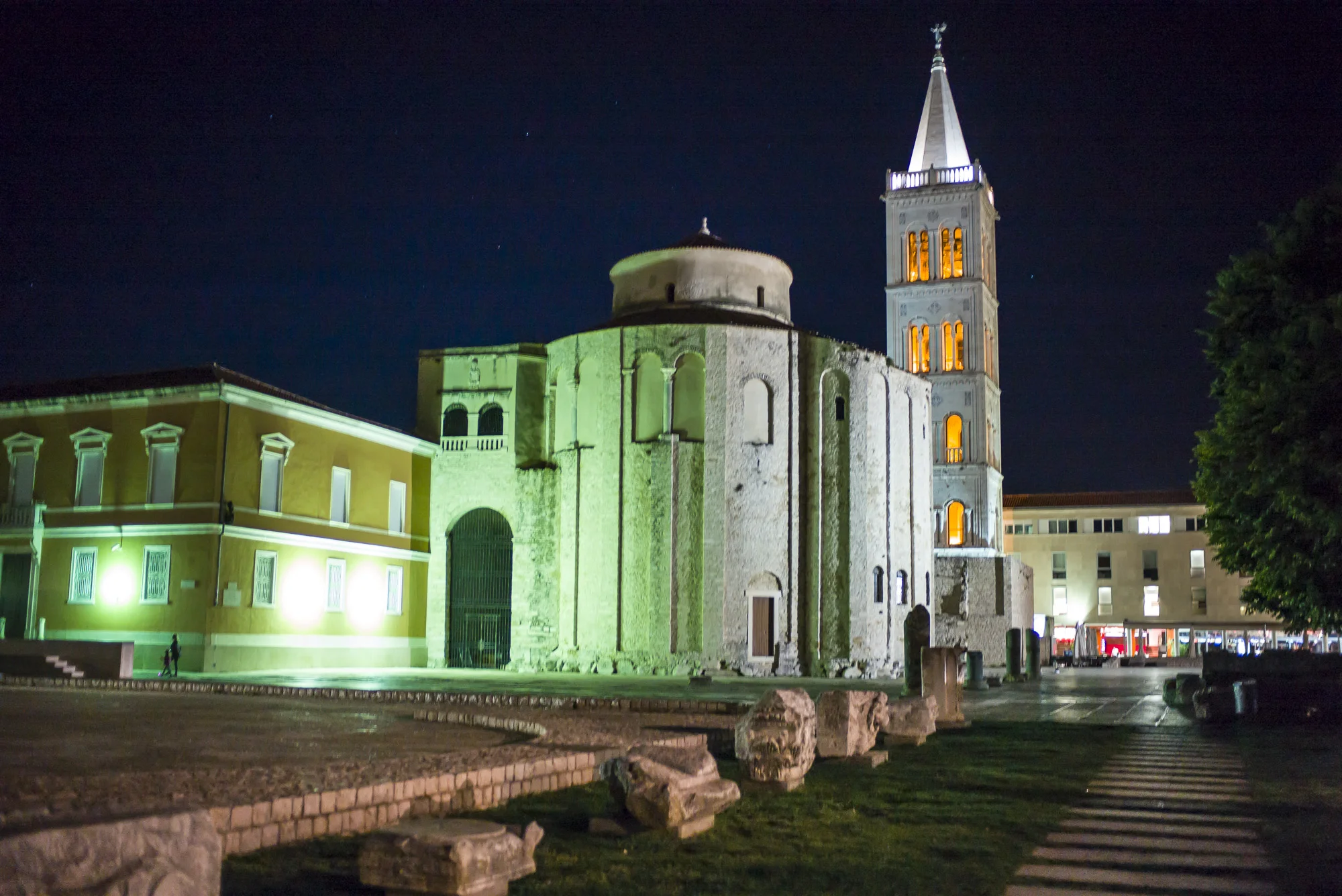 St. Donat Church at night