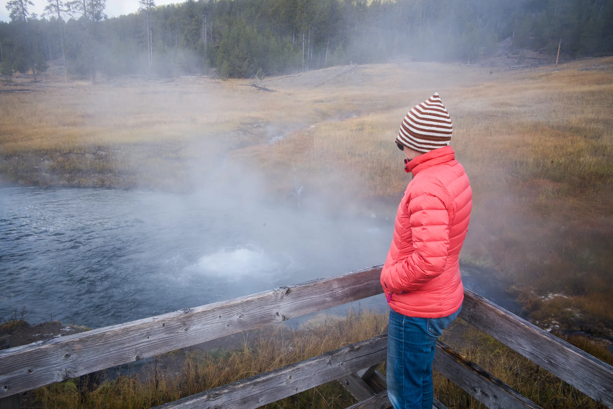 Cheryl watching a boiling Hot Spring