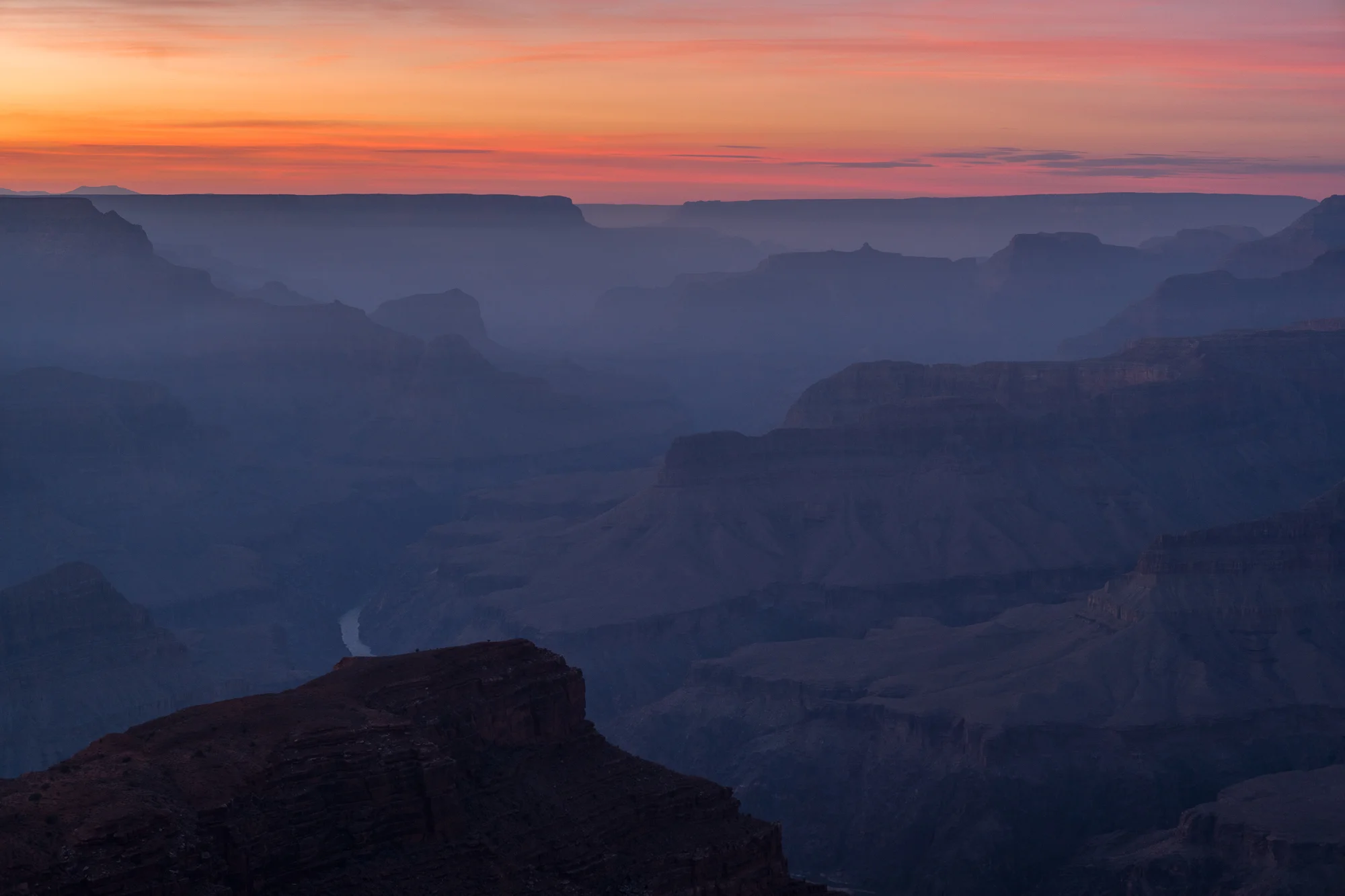 Looking down one mile from the South rim to the Colorado River