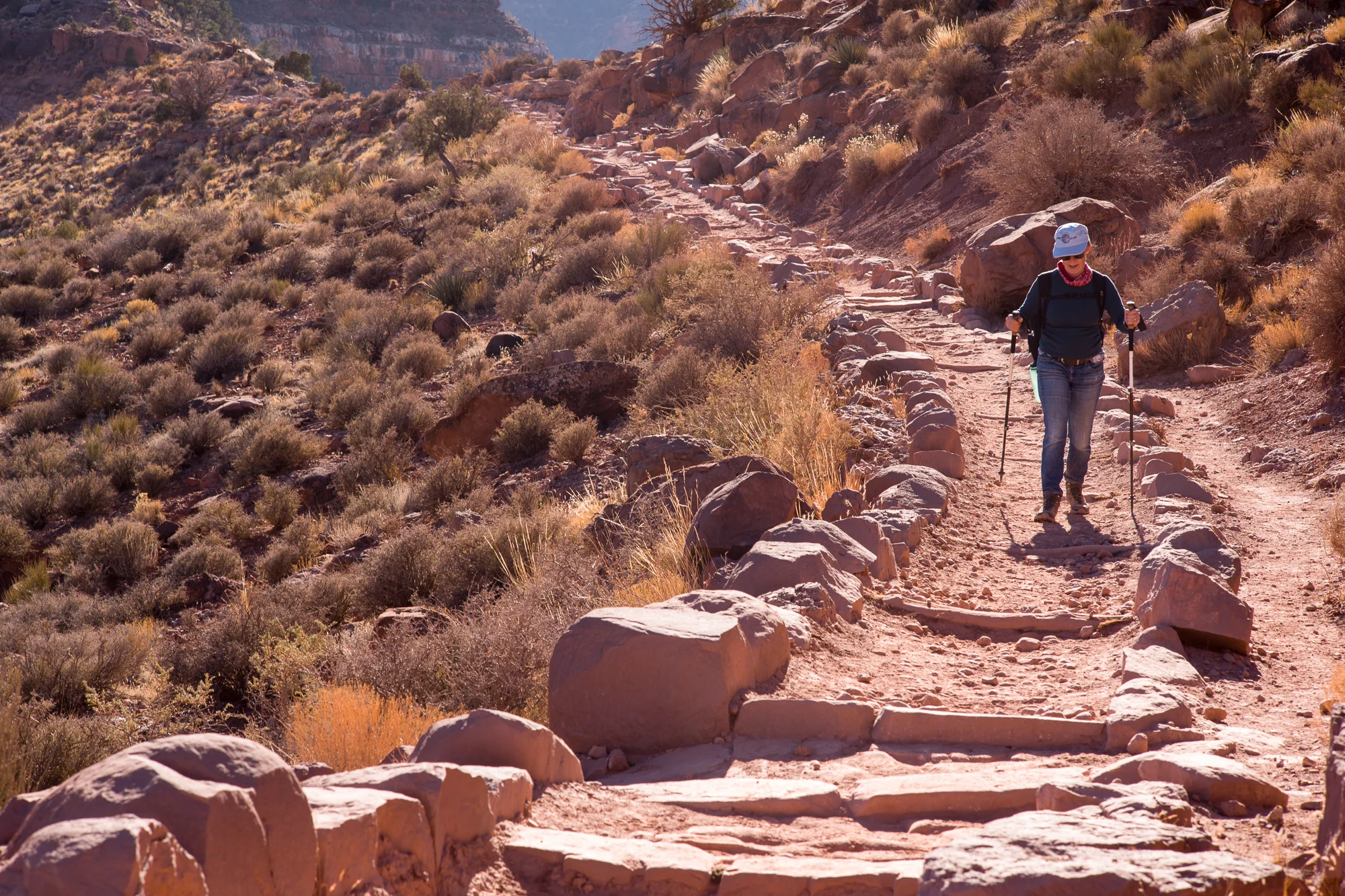 Cheryl hiking down South Kaibab Trail