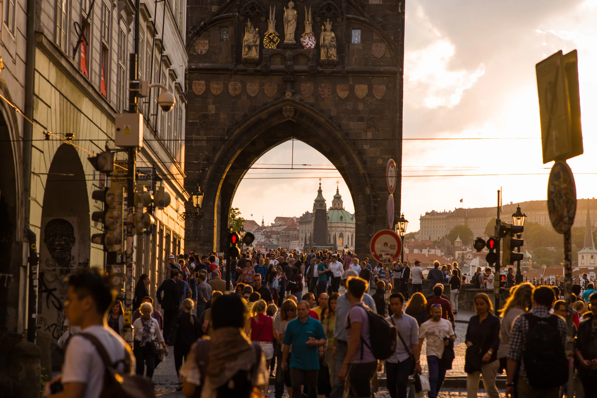 Charles Bridge at dusk. 30 million tourists annually visit Prague so planning is essential.