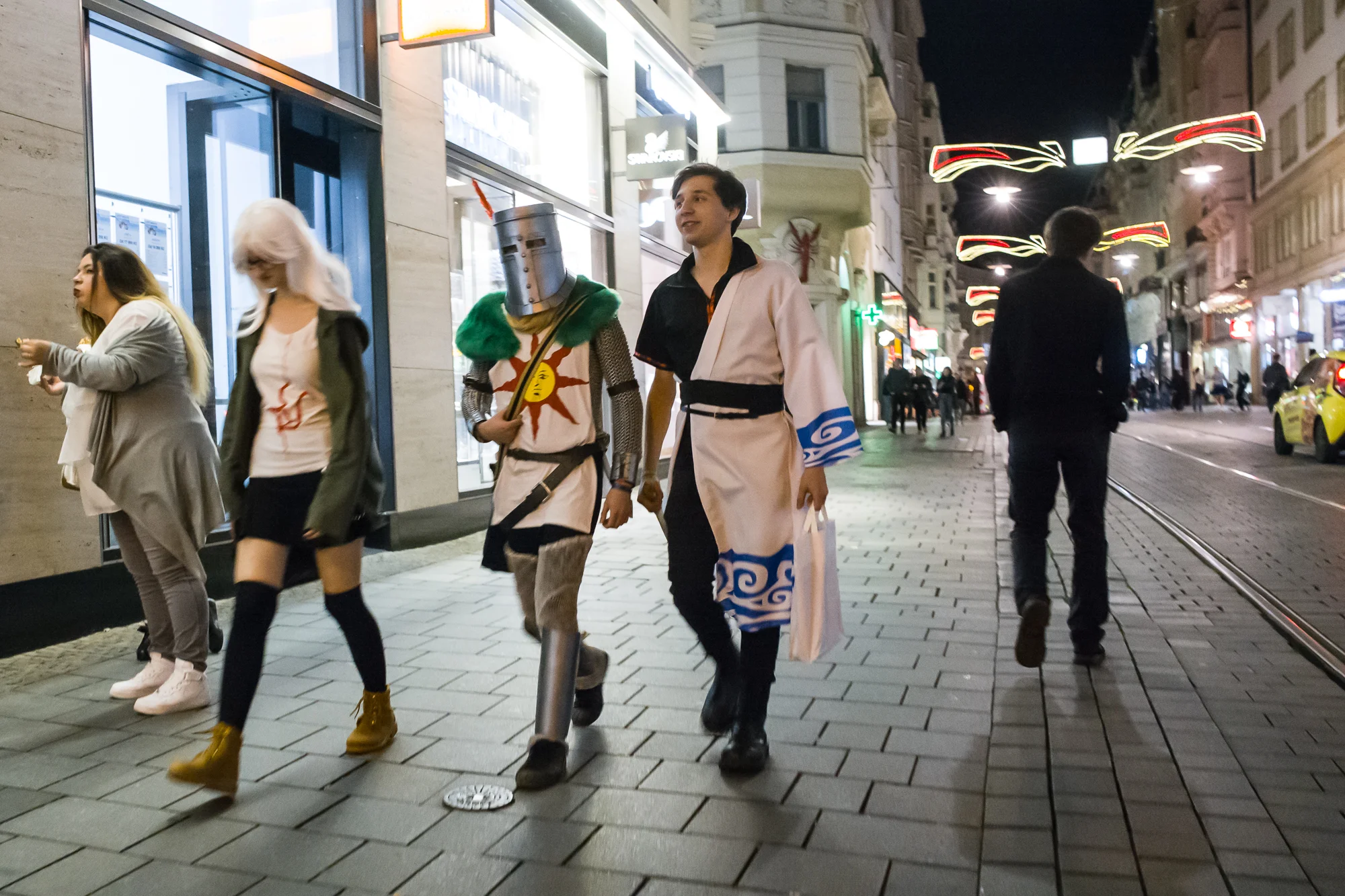 Young people walking the streets of Brno