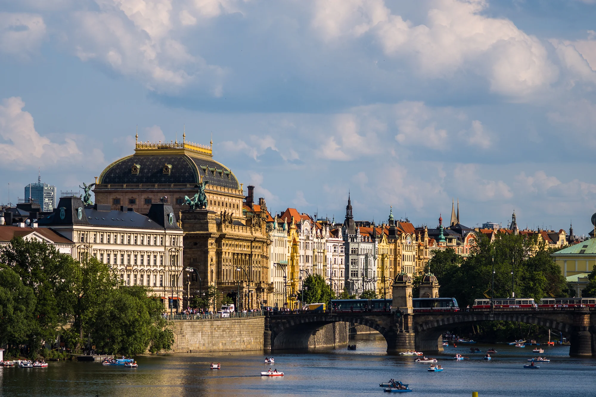 The National Theater on the banks of the Vltava River in Prague