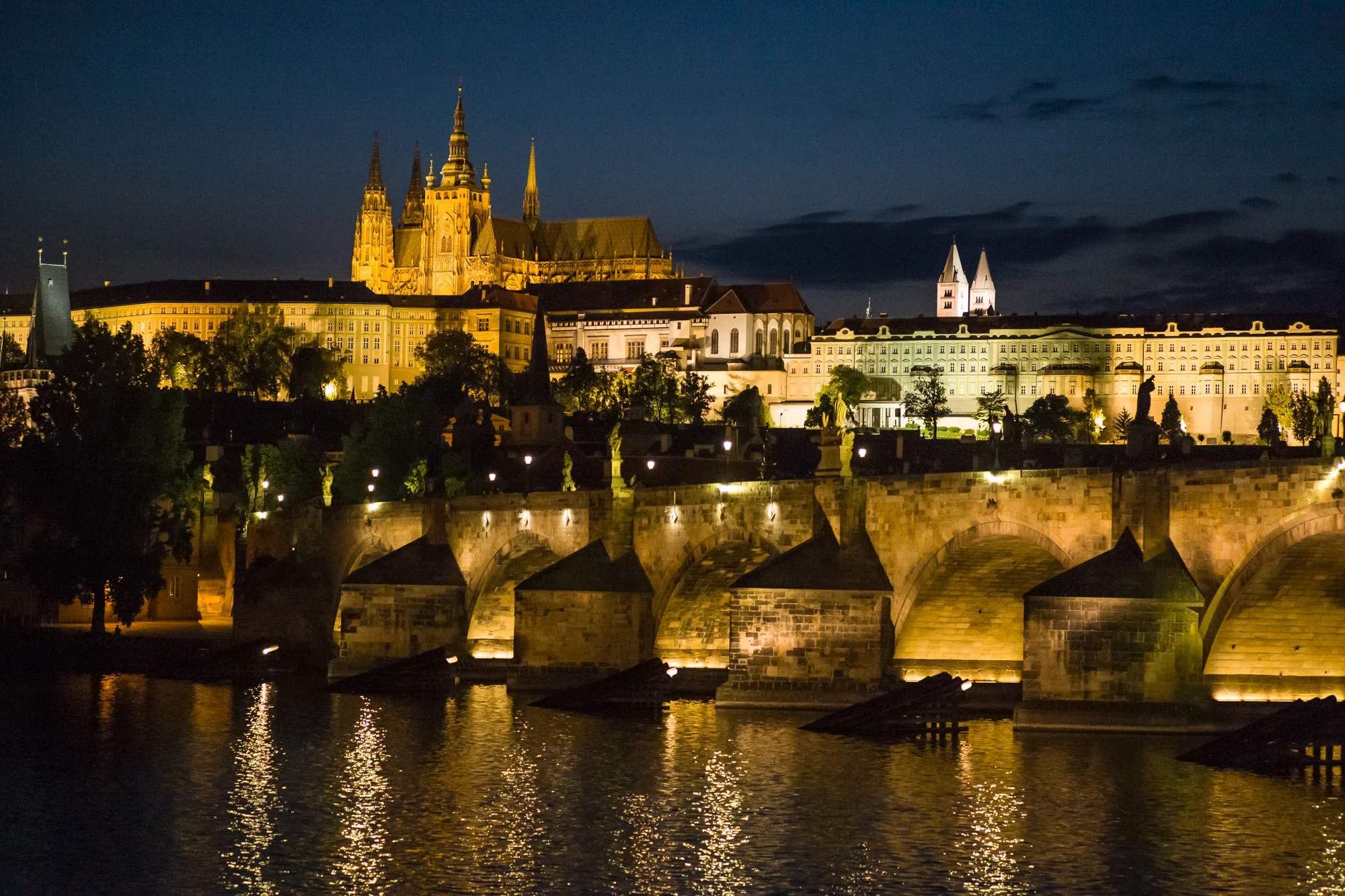 Charles Bridge and Prague Castle at night
