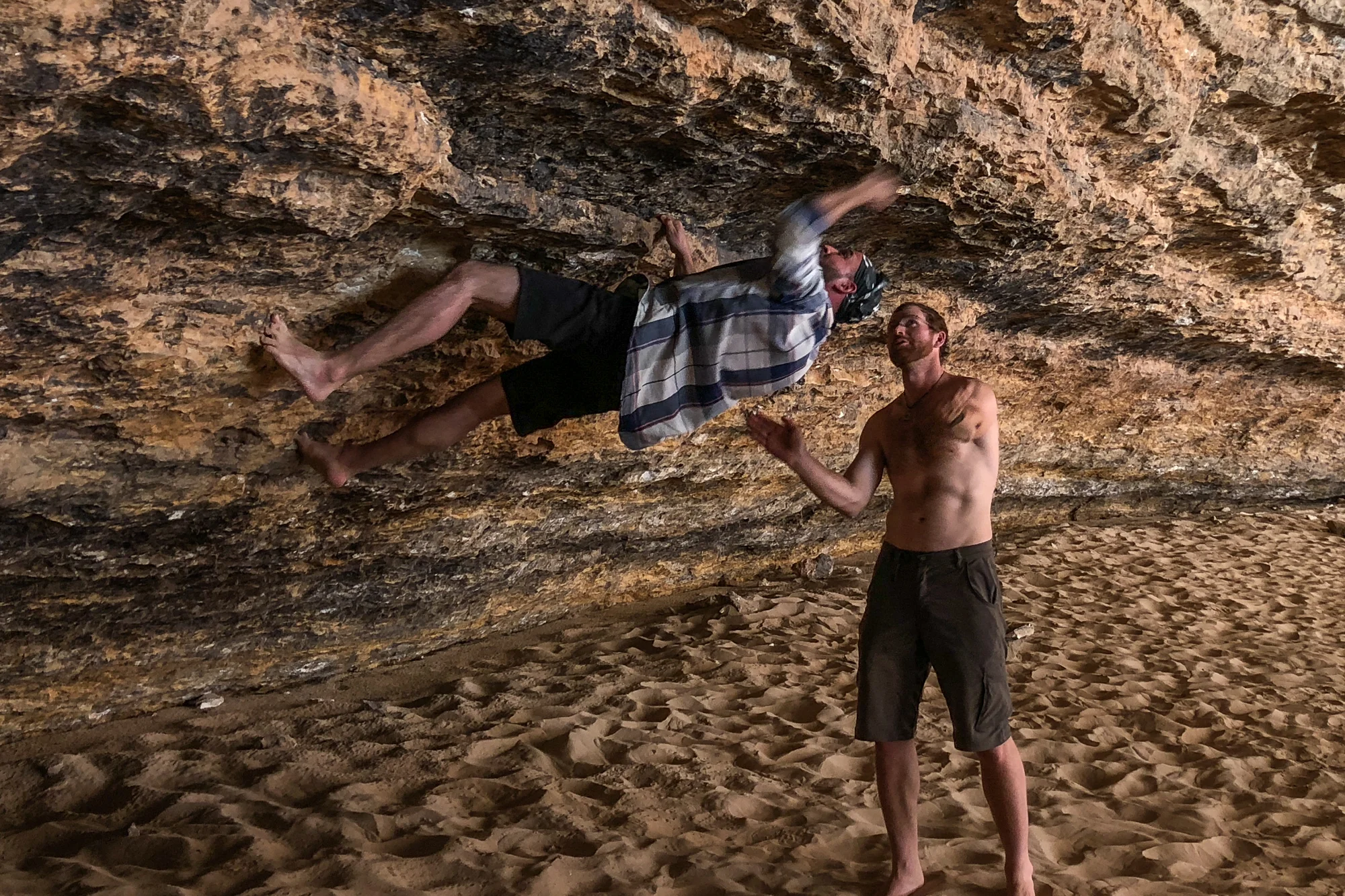 Rock climbing inside the Redwall Cavern