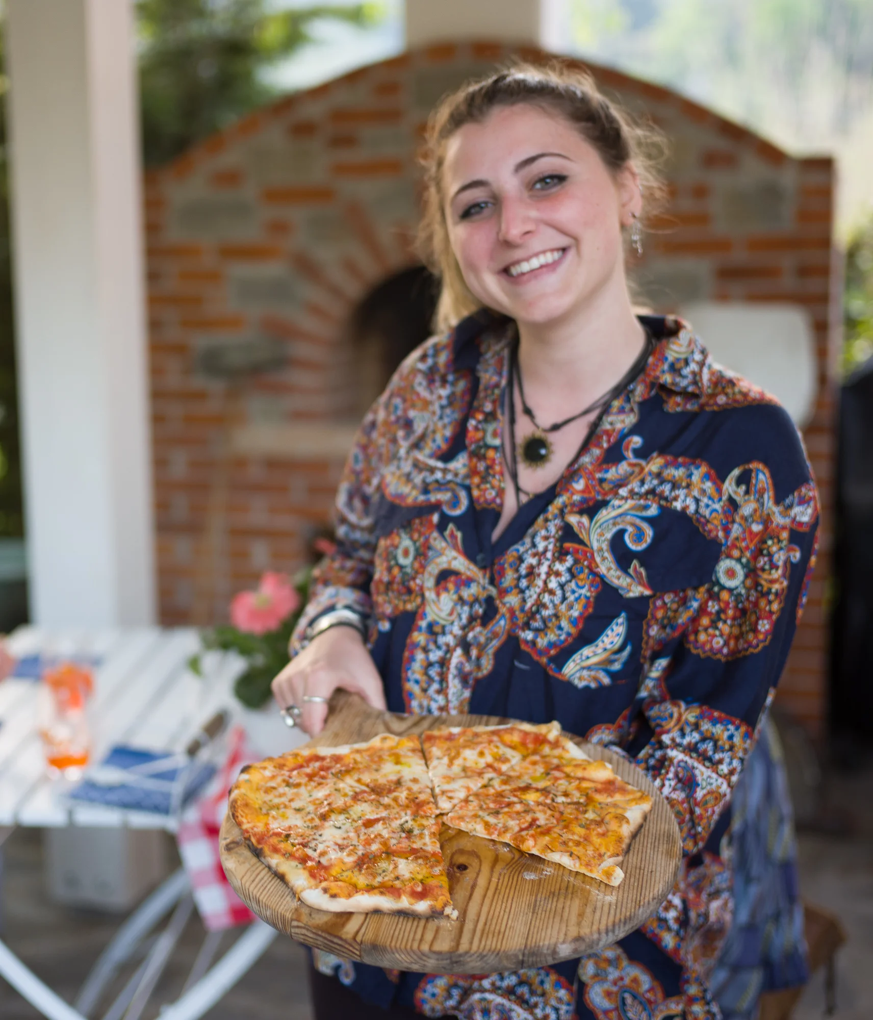 Homemade pizza fresh from the wood fired oven