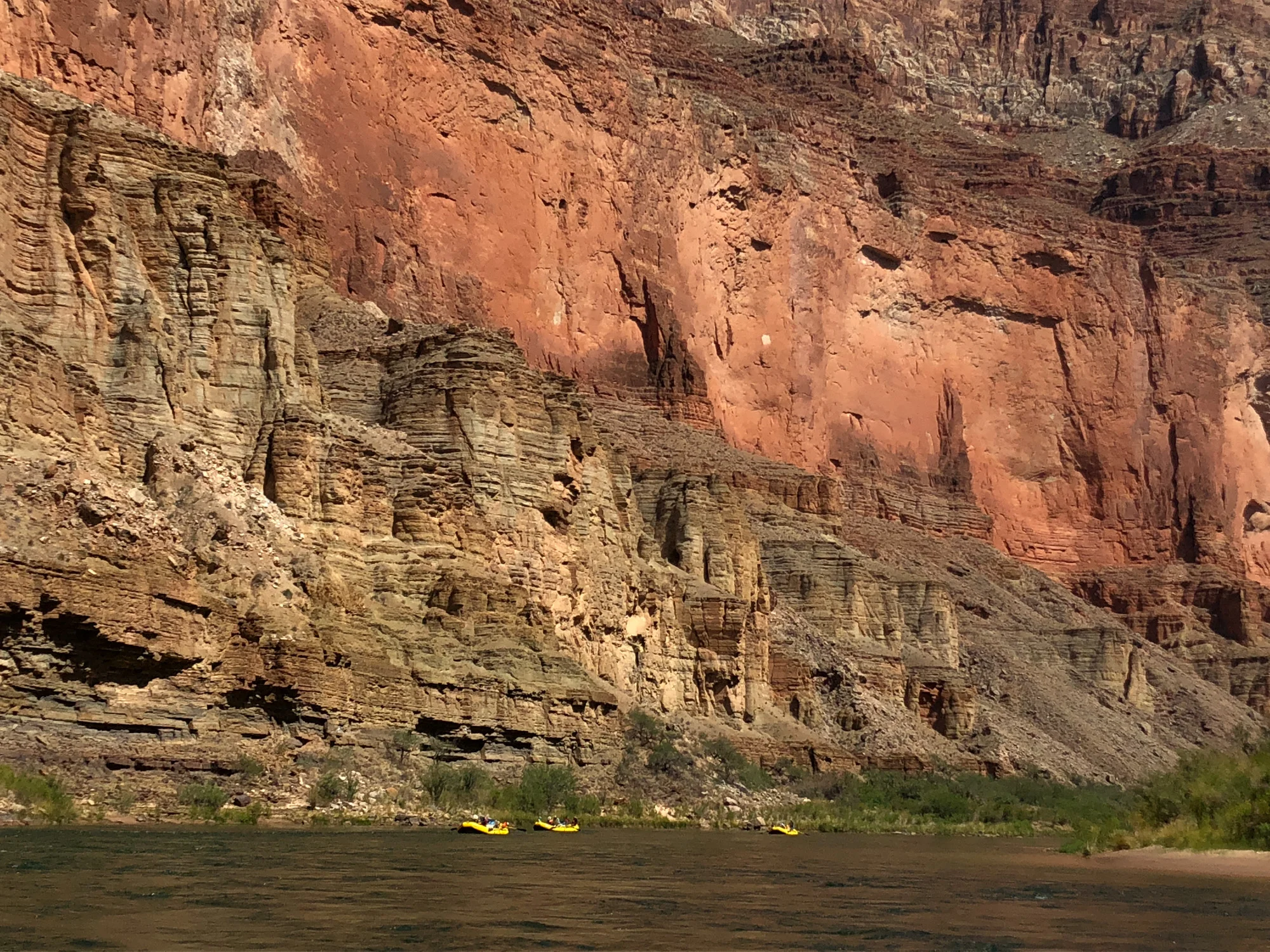 Small rafts inside a Grand Canyon