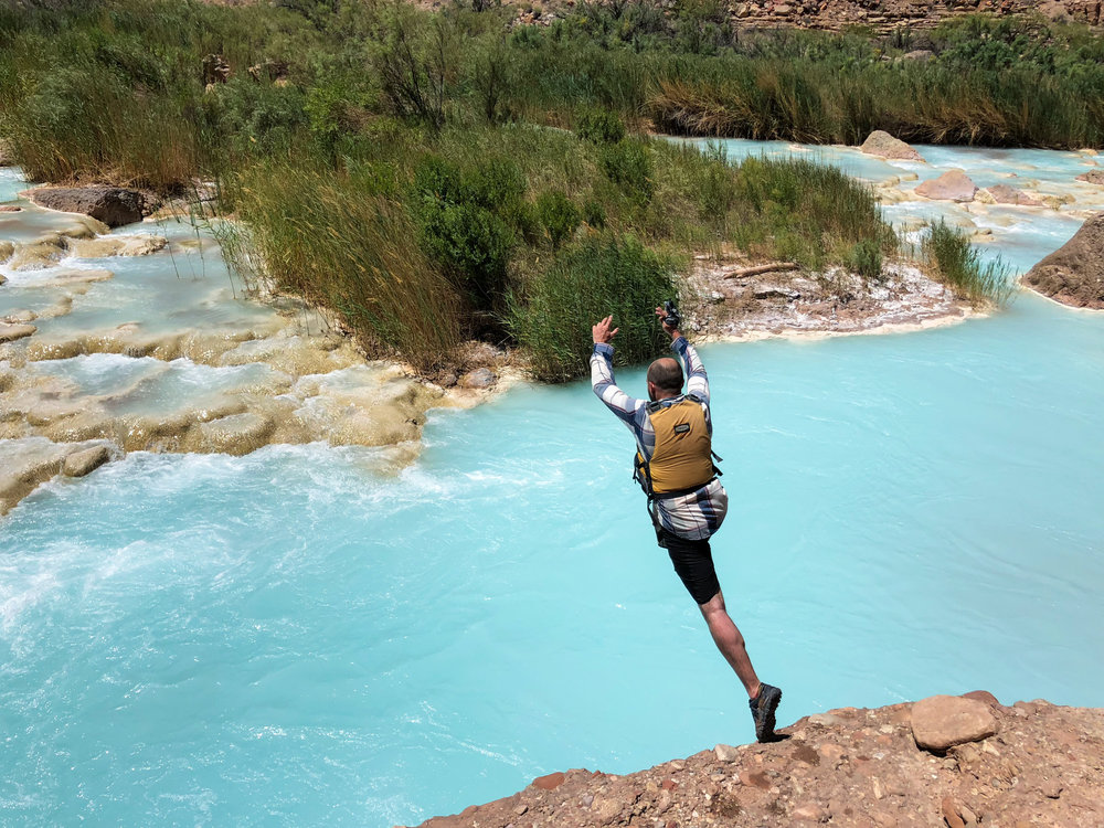  Jumping into the turquoise blue of the Little Colorado River 