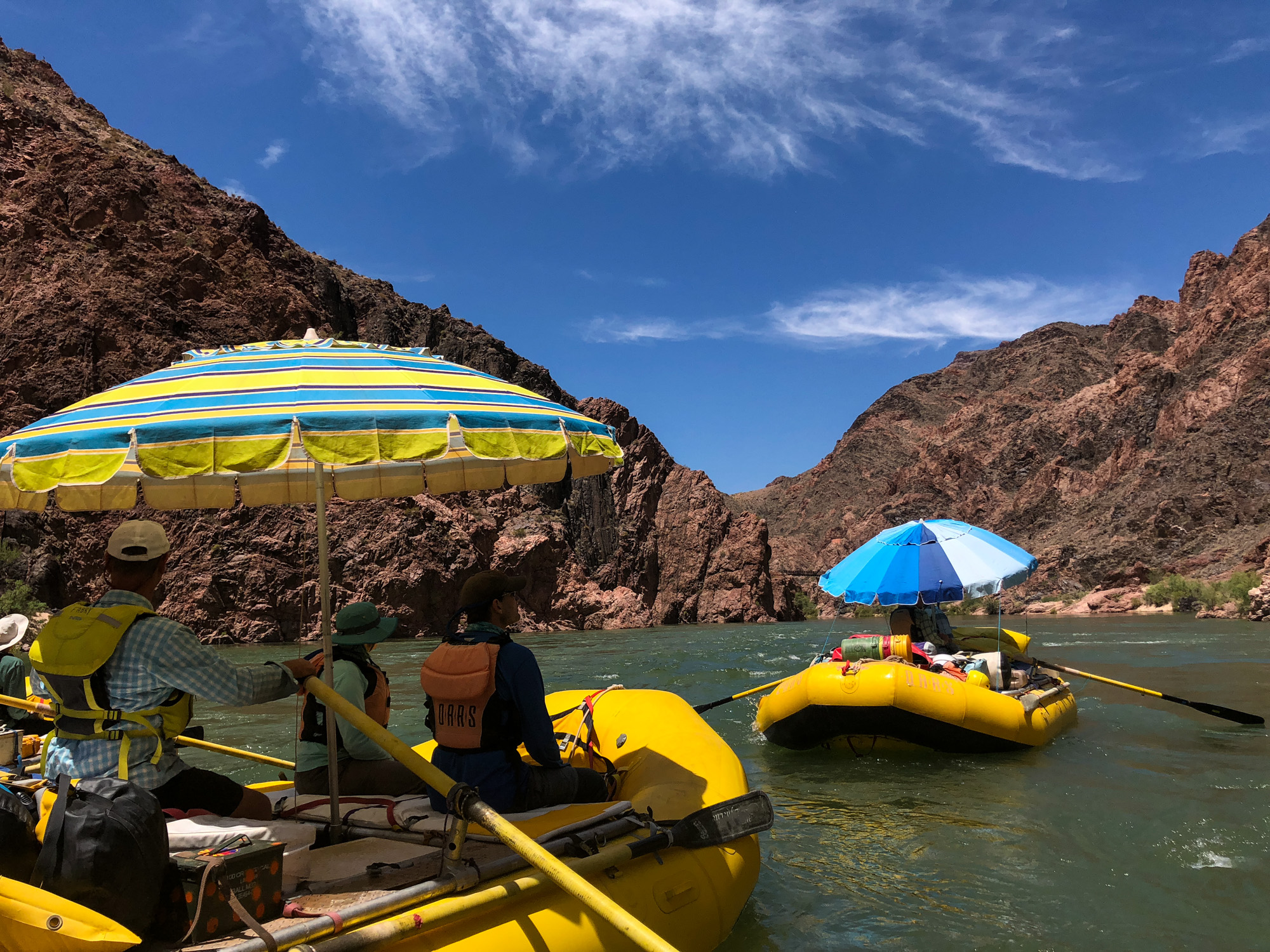  Rafts coming into Phantom Ranch  