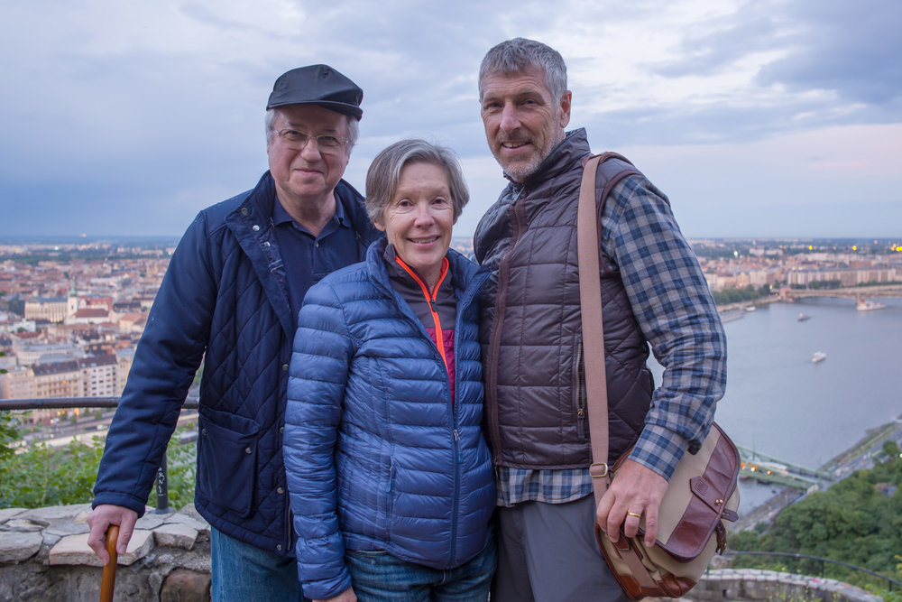 Tamas, Cheryl, and Rick above Budapest