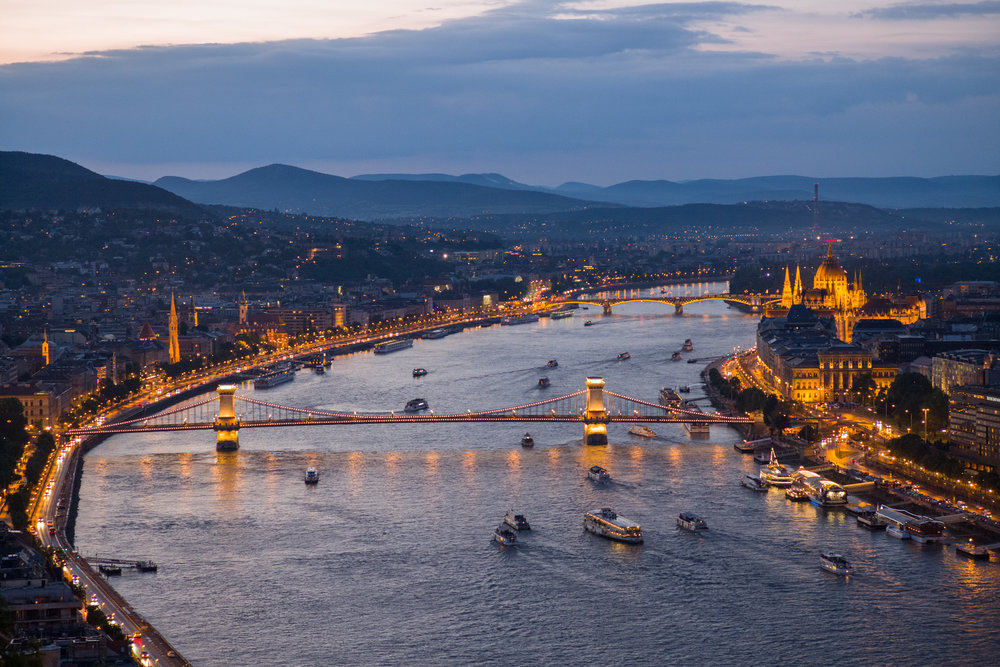 Bridges over the Danube at night