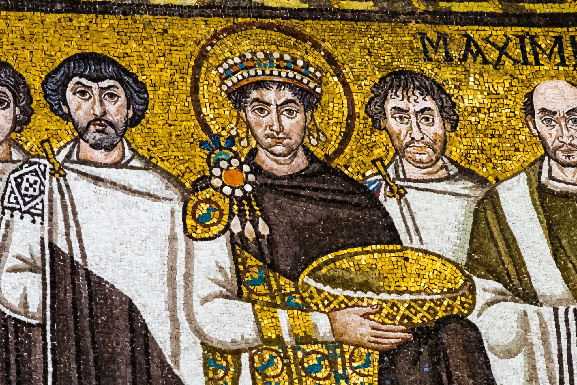 Gaze face to face with the Emperor Justinian in this mosaic of gold and jewels.