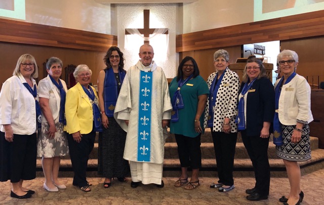 L to R: Christa Grillmair, Louise Coombe, Nora Loftus, Melinda Franklin, Father Jozef Kobos, Swedini Halliday, Cathy Patterson, Jane Wardrop, Huguette Fox