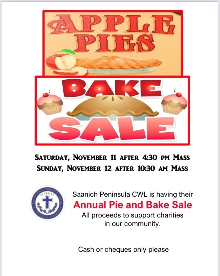 Saanich Peninsula CWL Pie and Christmas Bake Sale Saturday Nov.11 & Sunday Nov. 12