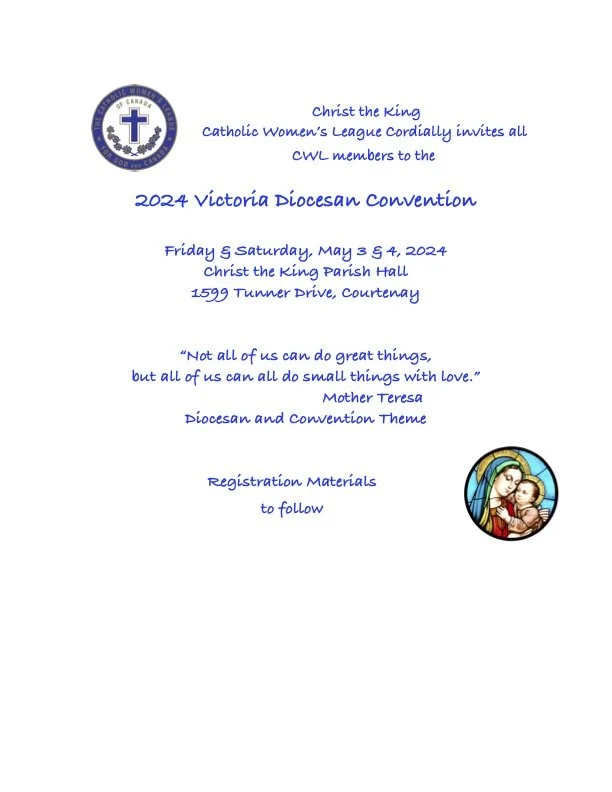 Invitation to 2024 Diocesan Convention May 3rd and 4th, 2024 in Courtenay