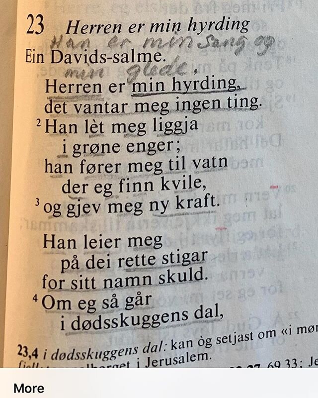 Psalm 23 in my Father Peder&rsquo;s Bible.
