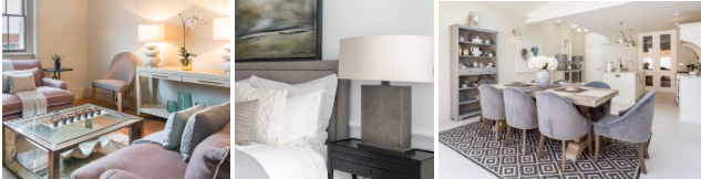 Above showing a console, table lamp and dining table from Restoration Hardware used in our recent staging jobs.