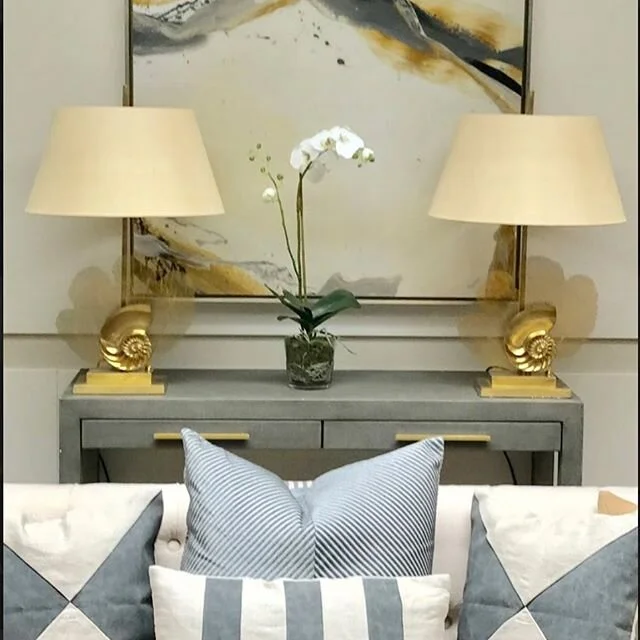 Details from the Chelsea townhouse project......used the stunning #seafan table lamps @johnrichardcollection again on the #restorationhardware #console with a collection of #cushions from @zarahome Love mixing high street with designer finds to creat