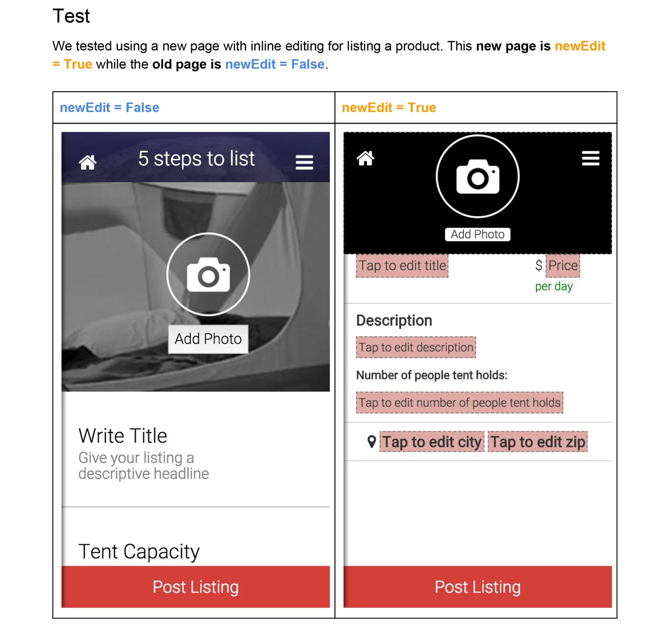 AB Testing. Two conditions with different interfaces that were tested on users.