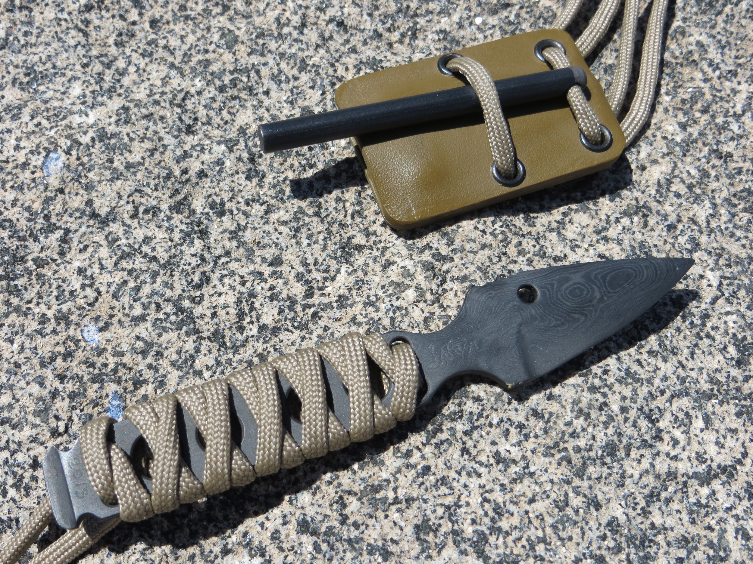 Damascus Neck Knife with Ferro Rod Sheath