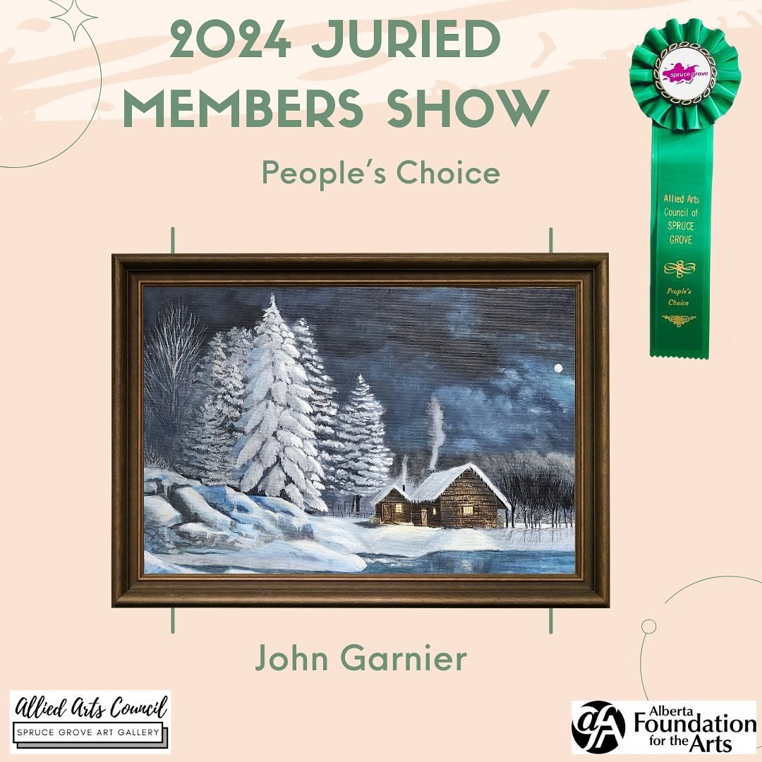 Congratulations to our Juried Members Show  People&rsquo;s Choice winner:

🏆 John Garnier for Winter Cabin Under the Moon!!

This show is ending but we have some exciting things to show you this week!!

📍 Spruce Grove Art Gallery
35 Fifth Ave., Spu