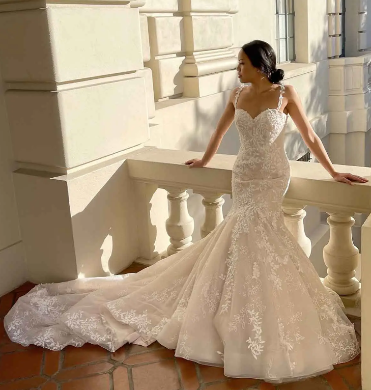 chinese dress ladies Davinci Bridal 50881 Size 14 Ivory/Nude Beaded Lace Wedding Dress Long Sleeve Corset Bridal Gown Train Mermaid main image 1