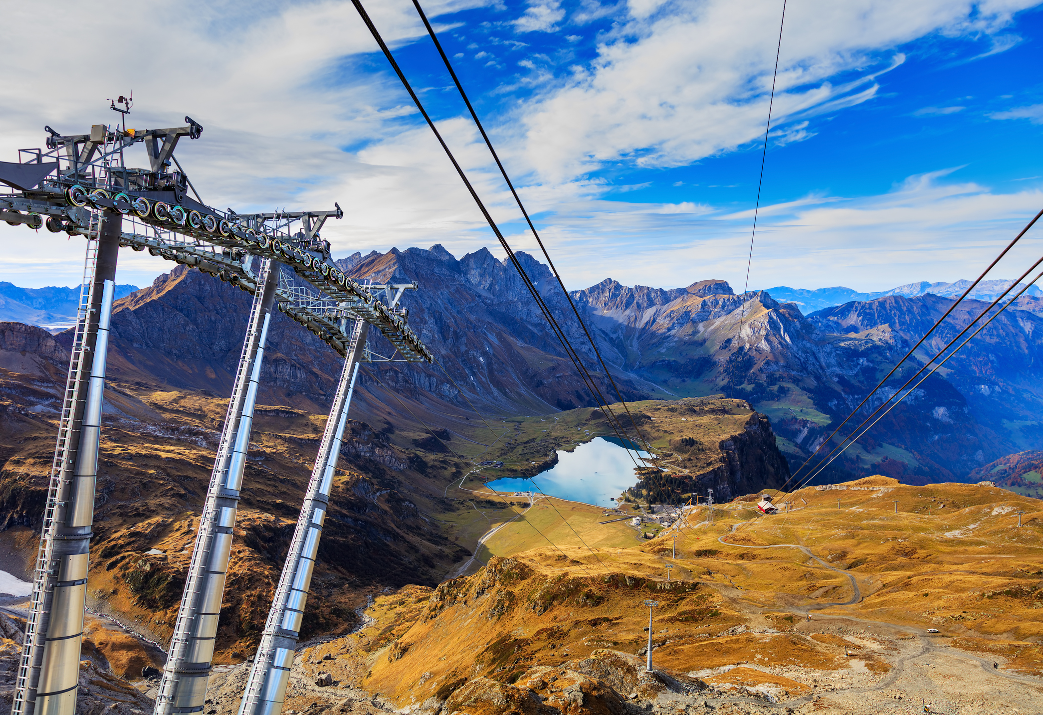  Mt. Titlis on a beautiful day in autumn. View of Lake Trübsee.  