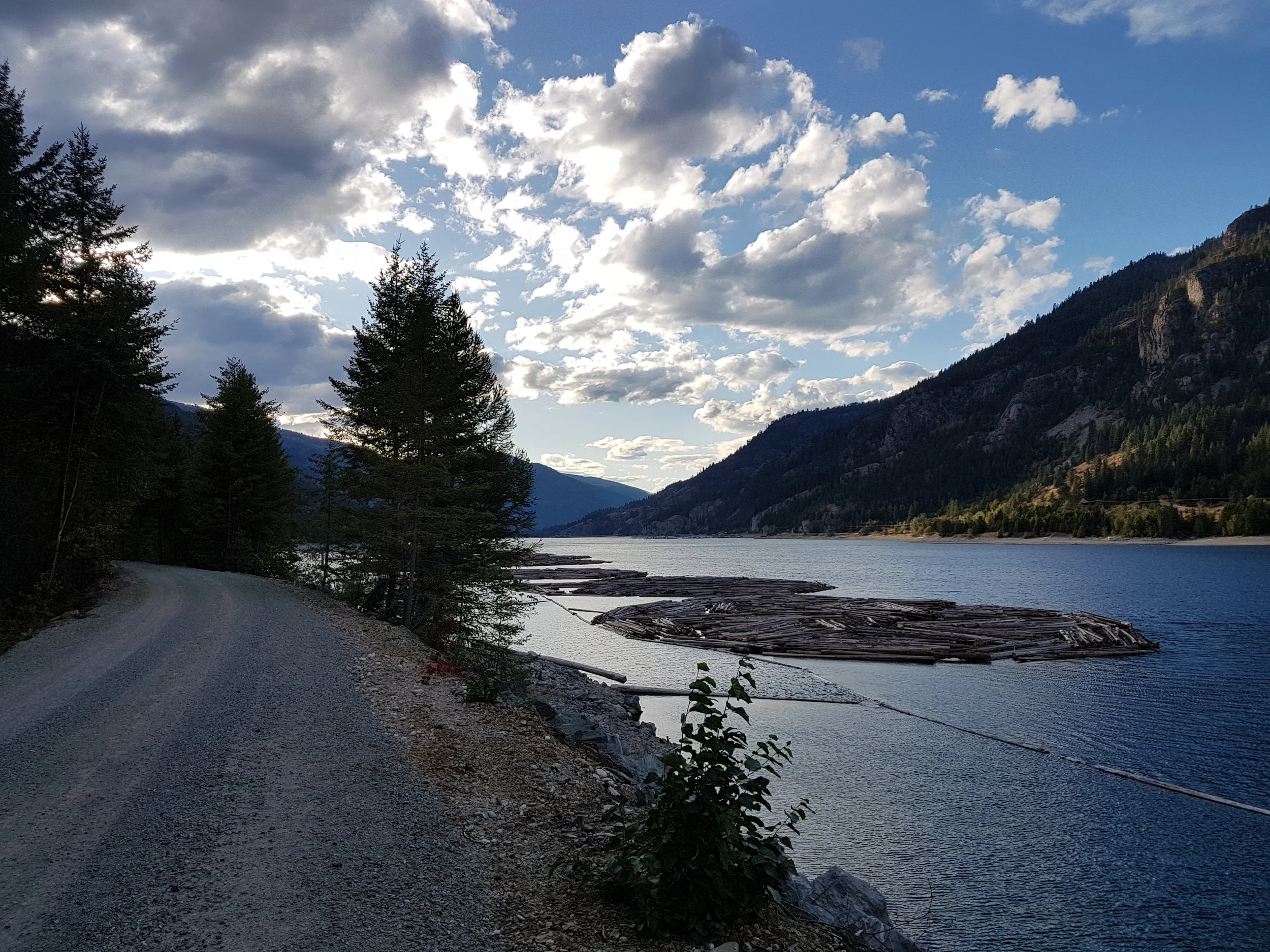 Slocan Lake at sunset from C&W rail trail near Castlegar