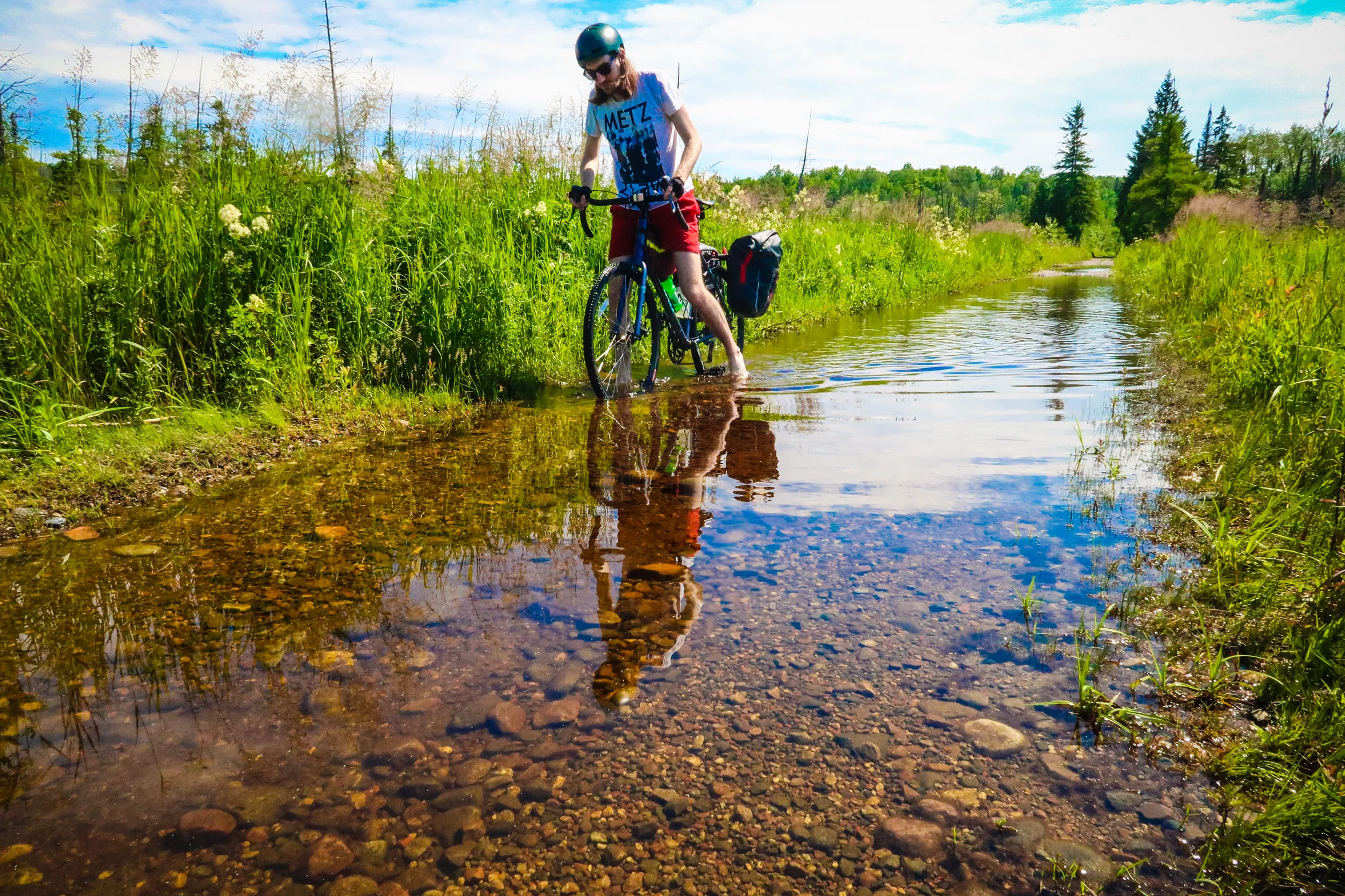 Wet feet are inevitable on this section of the K&P Trail.