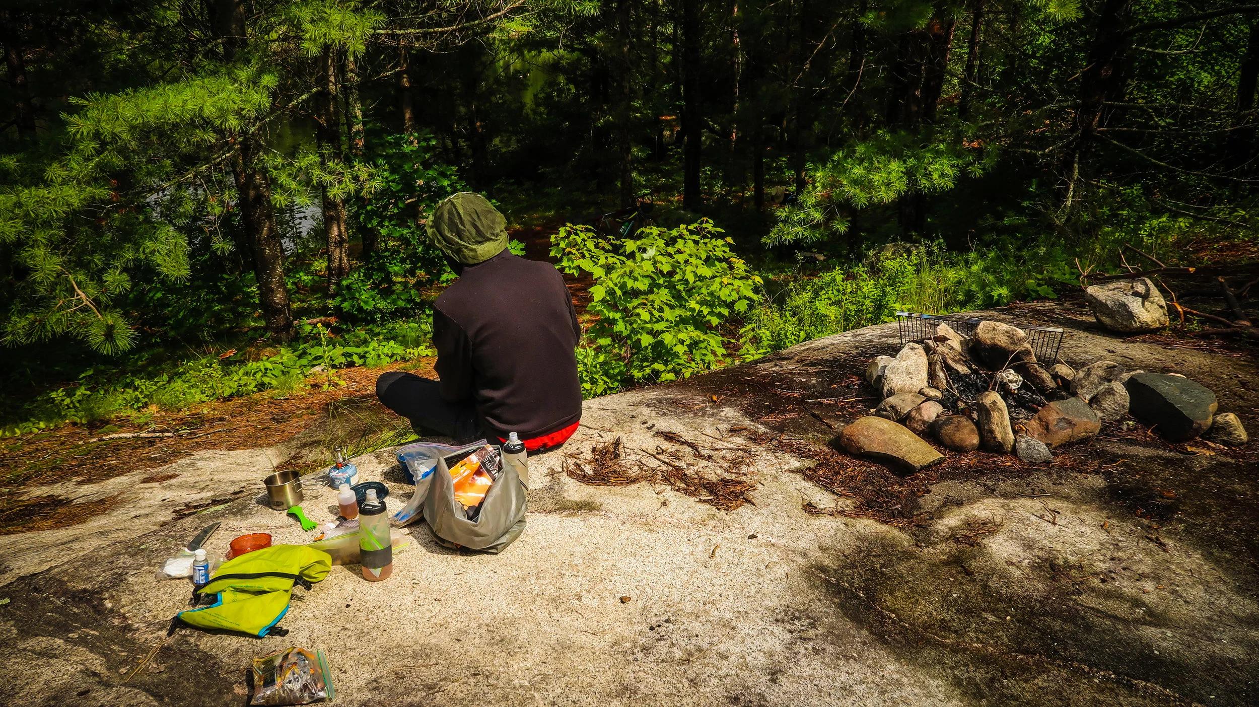 This campsite at Stoll Lake was beside a road but obscured by a wall of trees. Stealth camping at its finest.