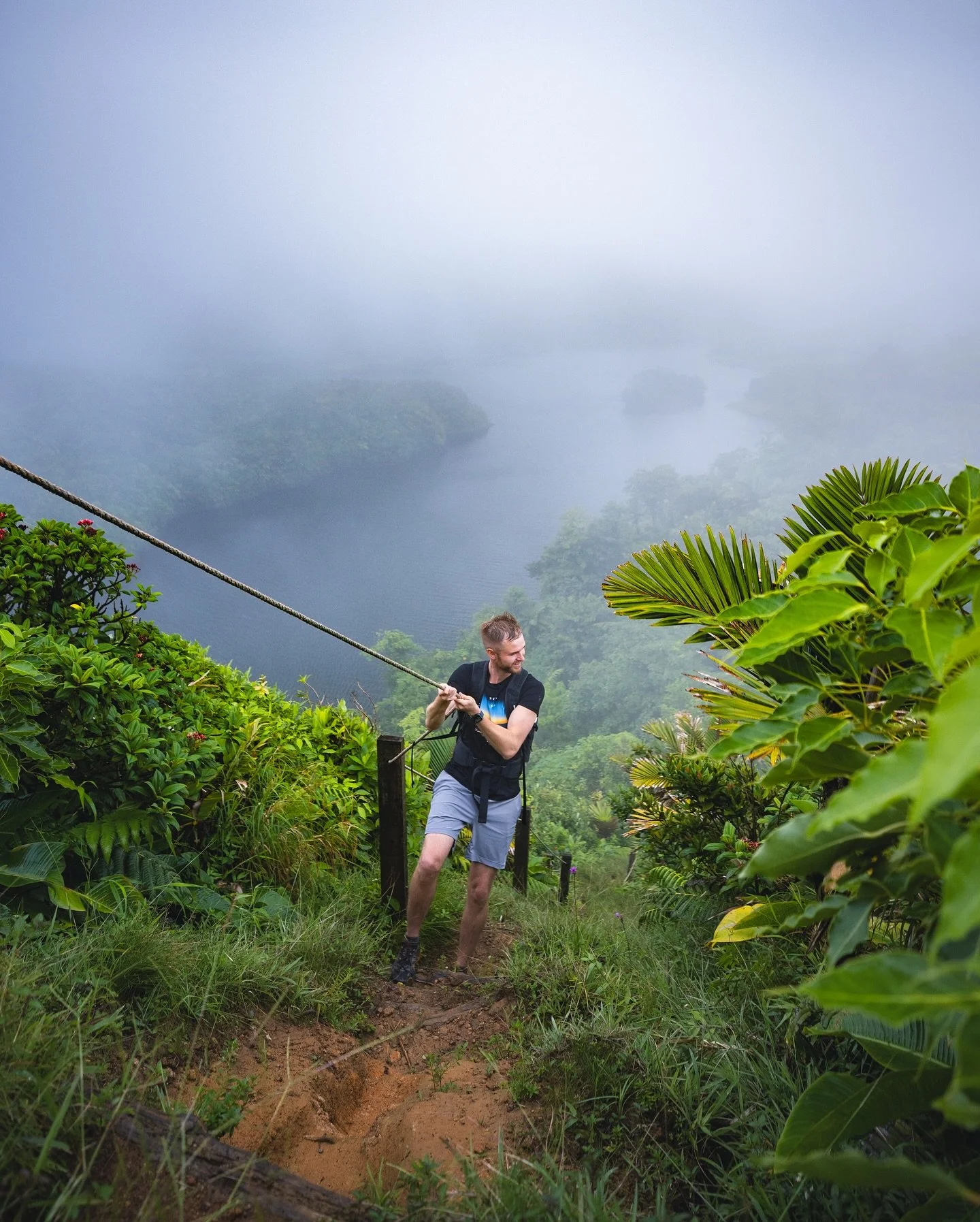 When we arrived at Freshwater Lake (the largest lake in Dominica) the clouds were so thick that we couldn&rsquo;t see any of the lake, but after some deliberation, we decided to do the hike around the lake anyways. It was quite the muddy and rainy ad