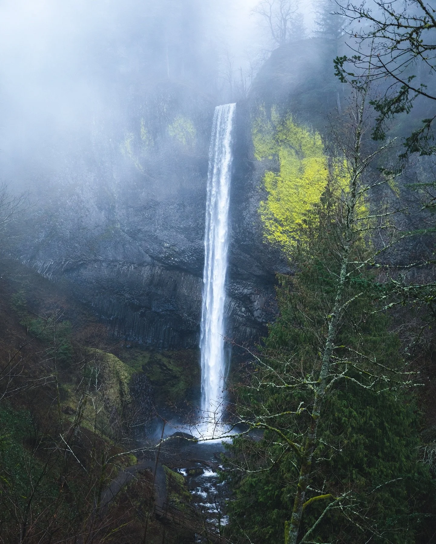 A fast vs slow shutter speed at Latourell Falls. 
Typically the more powerful a waterfall is, the more likely I am to do a fast shutter speed. While smaller more tranquil waterfalls look best with a long exposure. I feel like Latourell Falls is right