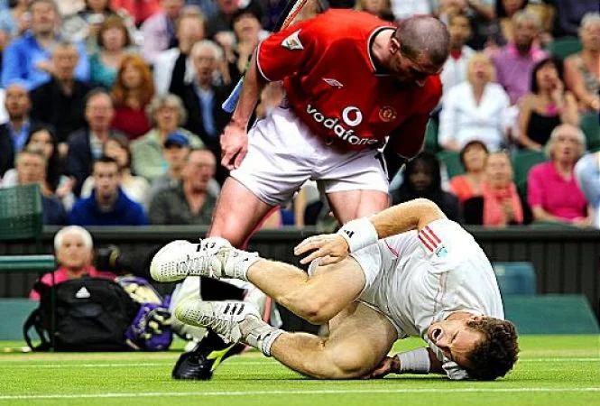 Roy Keane showing concern for his opponent