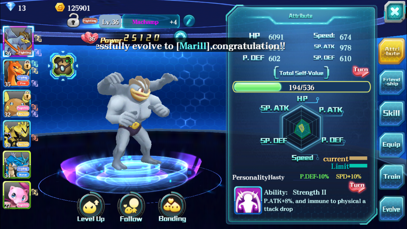 Attributes are very much similar to the real games. However you can shuffle each pokemon's abilities using a special item. Allowing you to fine tune what they're good at.