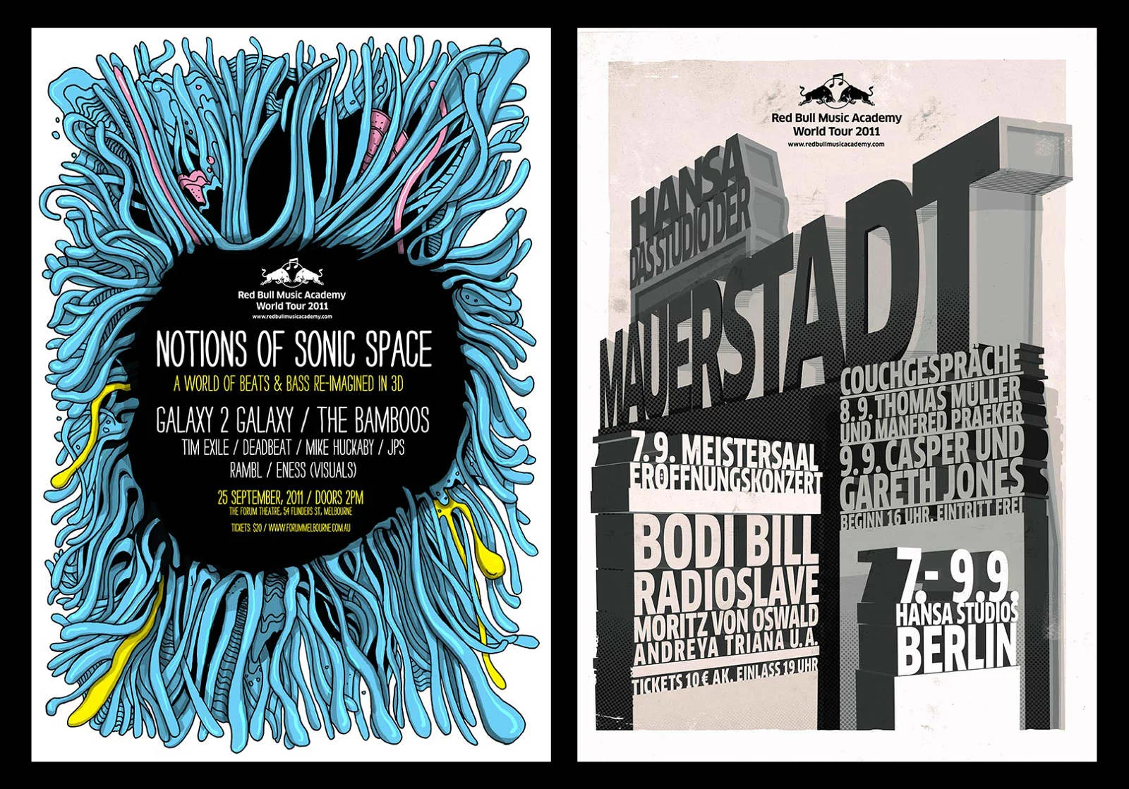 Posters from the Red Bull Music Academy tour project.