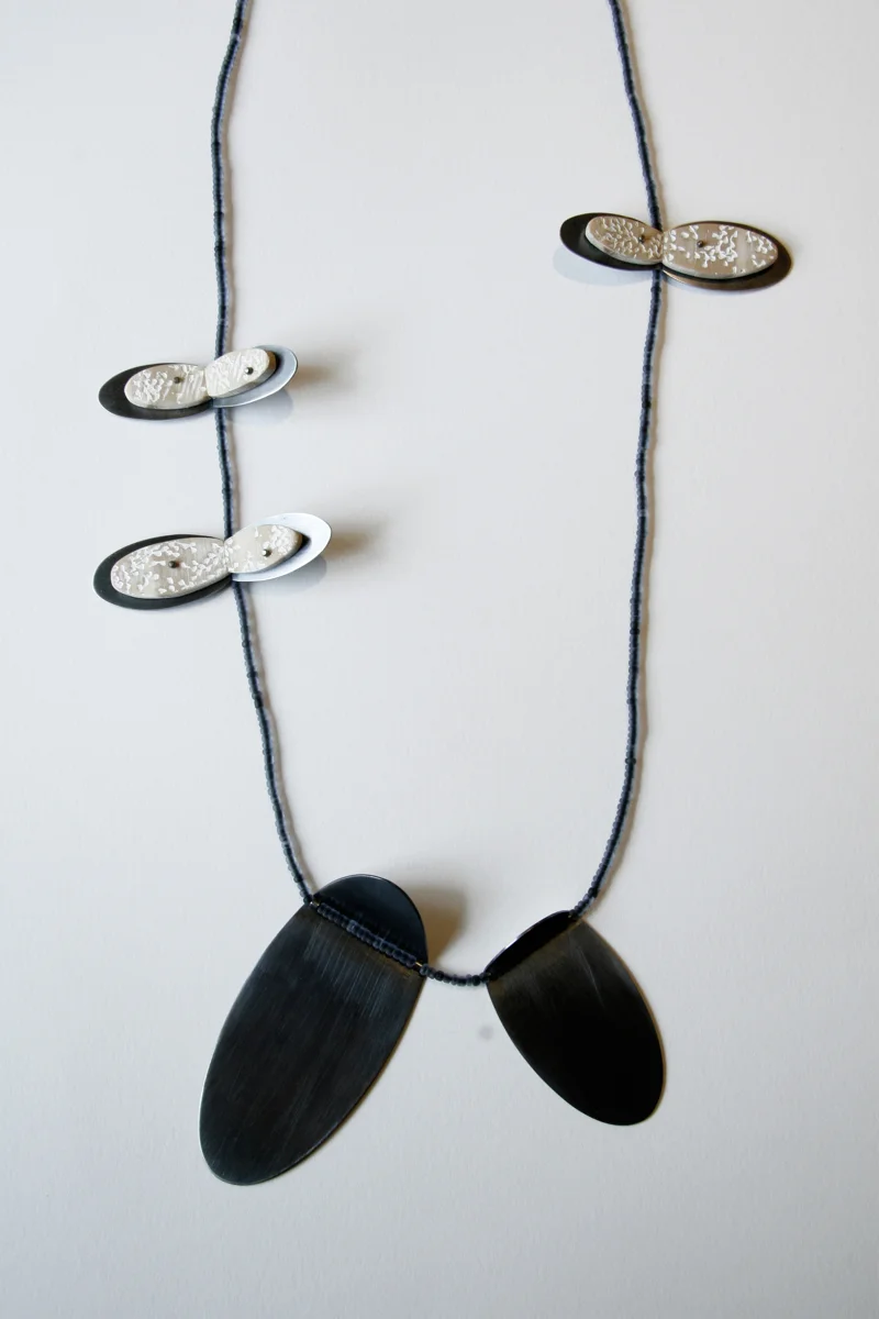 Ovals+Beads, necklace. 19" long, ovals: 2"x4"